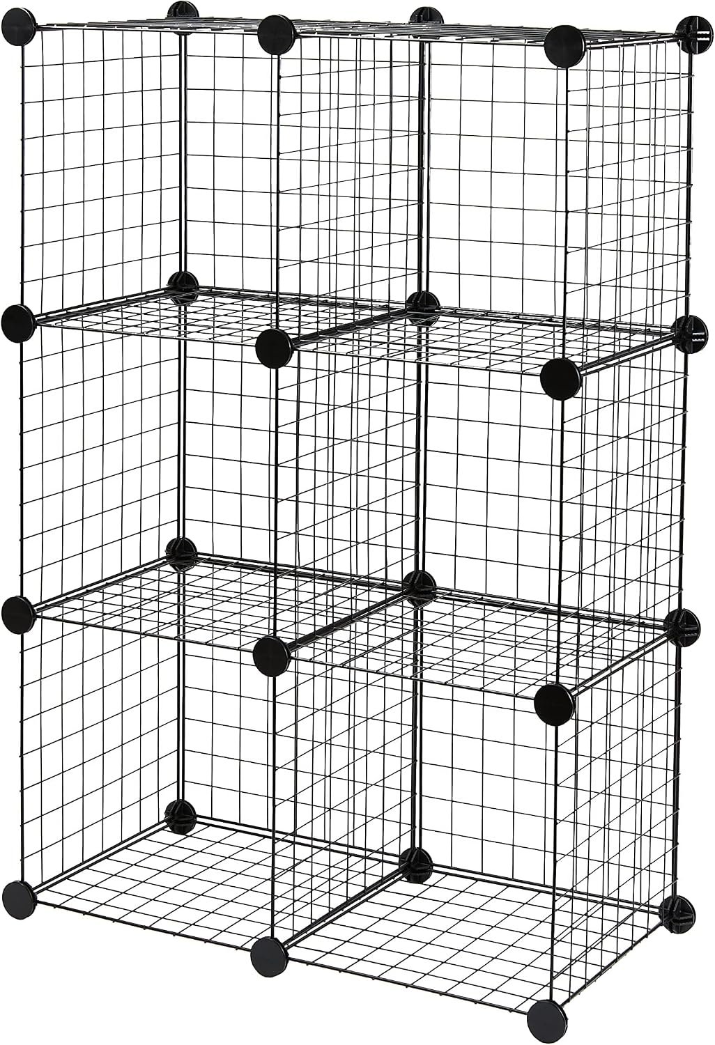 Amazon Basics 6-Cube Wire Grid Stackable Storage Organizer, Metal Shelving Unit, No-Tool Assembly, 26″W x 38″H x 12.6″D, Black
