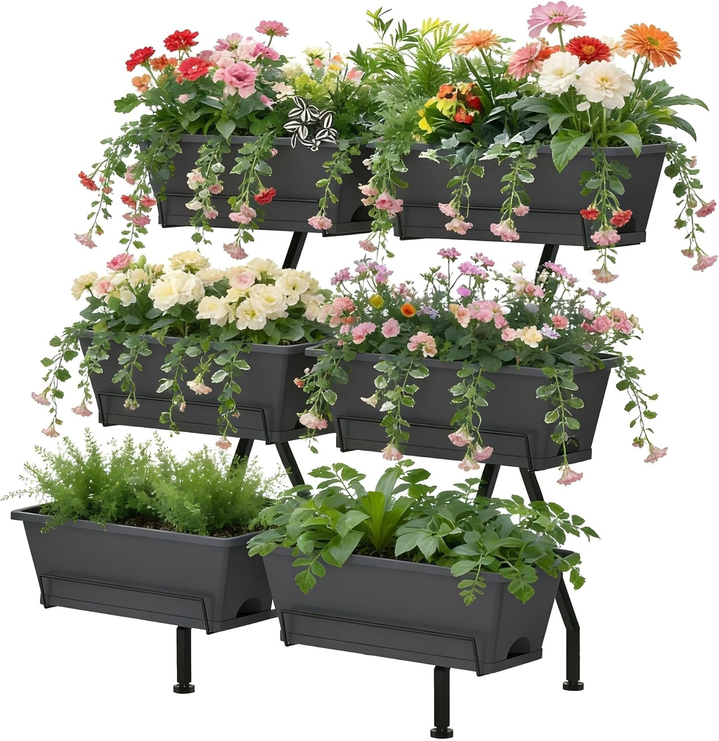 ETELI Vertical Raised Garden Bed 3 Tier Garden Planter Indoor Outdoor Herb Planter with 6 Removable Boxes Standing Garden Planter with Drainage Holes Elevated Raised Bed for Patio Balcony Porch, Grey