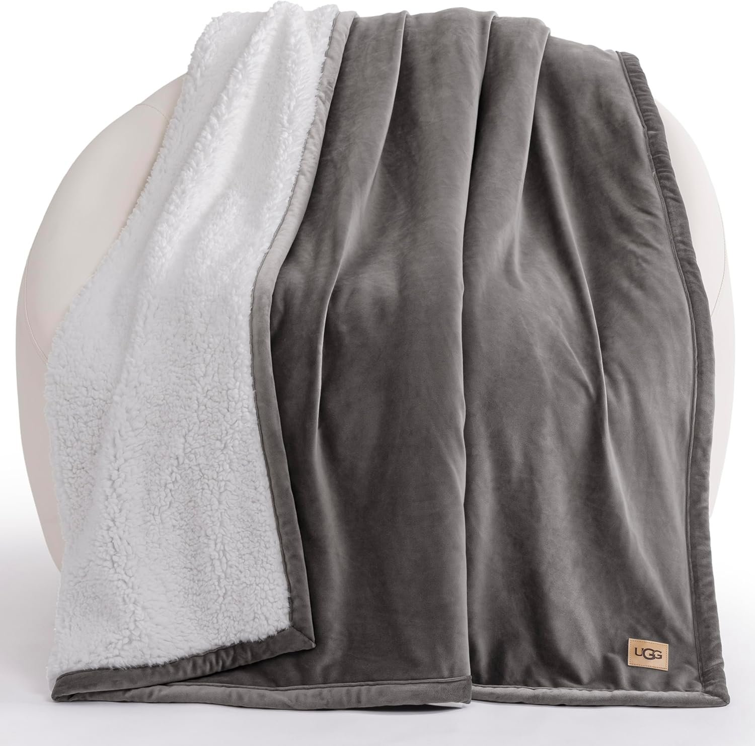 UGG Bliss Throw Blanket Plush Soft Fleece Fluffy Blankets for Bed or Couch Oversized Warm Reversible Machine Washable Medium Weight Home Decor Giftable Throw, 50-inch x 70-inch, Charcoal Grey