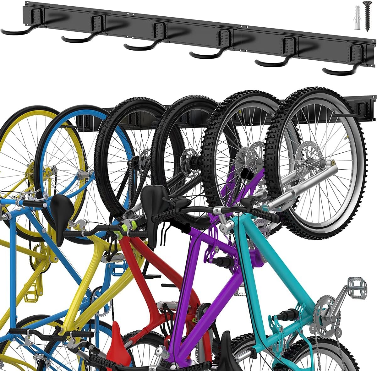 TORACK Bike Storage Rack, 6 Bike Rack Wall Mount Home and Garage Organizer, Vertical Bicycles Hanger Hooks for Indoor Space Saving