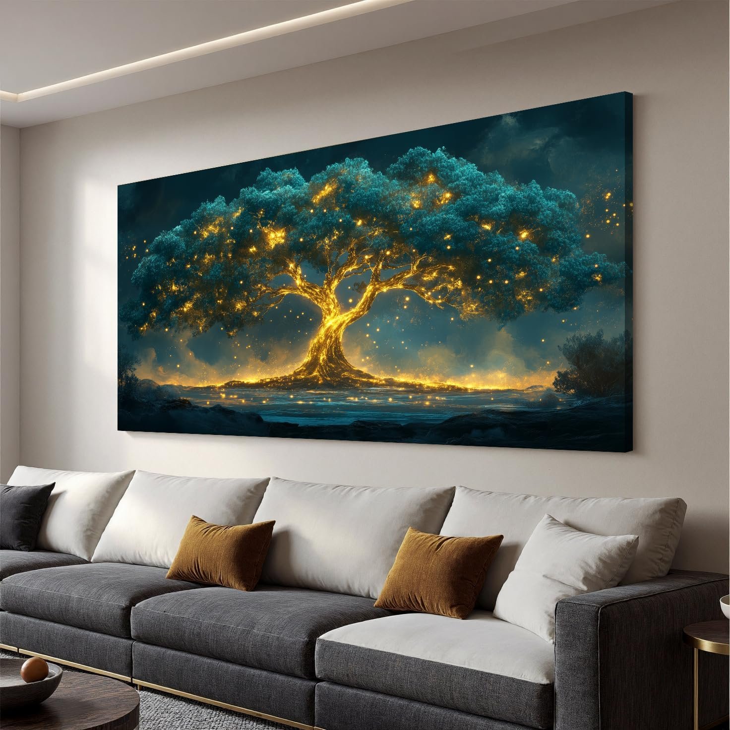Canvas Wall Art Decor Artwork for Walls Green Wall Art Decor Tree of Life Wall Art for Living Room Wall Art Paintings Prints Gold Tree Wall Decor Art Art Work for Room Home Office Wall Decor 24″ X 48″