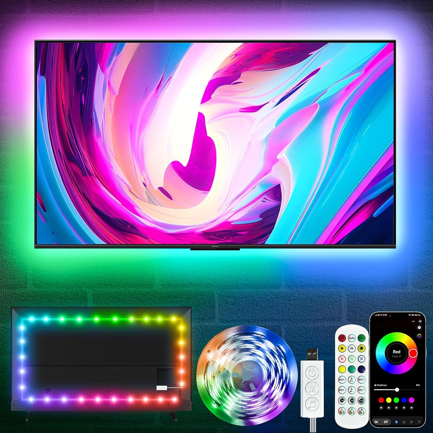 KSIPZE LED Lights for TV, 16.5ft TV led Backlight for 45-75 Inch TVs RGB TV Backlight Behind Music Sync Smart APP & Button Control TV LED Strip Lights USB Powered for Bedroom/Gaming