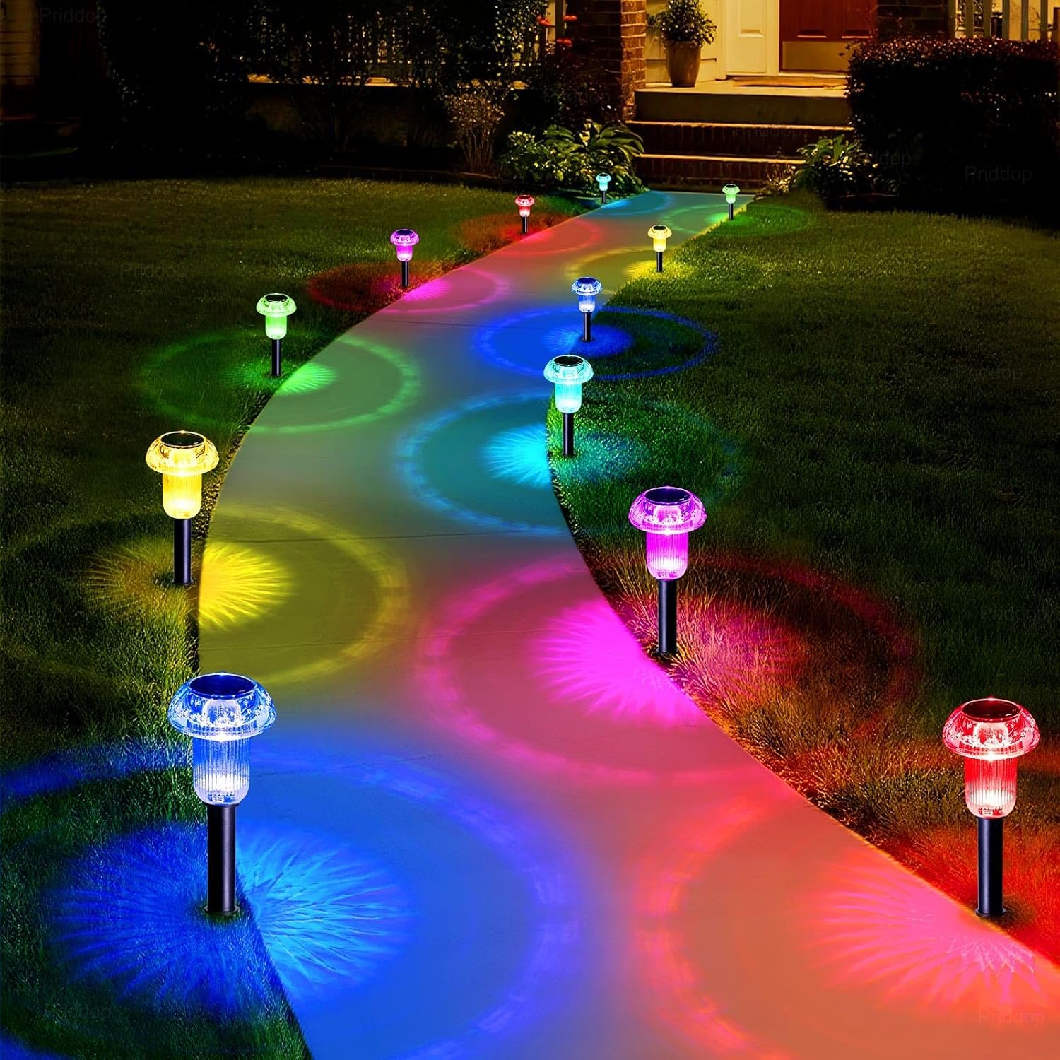 Priddop Solar Lights Outdoor Pathway Waterproof 8 Pack Color Changing LED Acrylic Mushroom Decorative Garden Lights for Yard Landscape Patio Outside Decorations