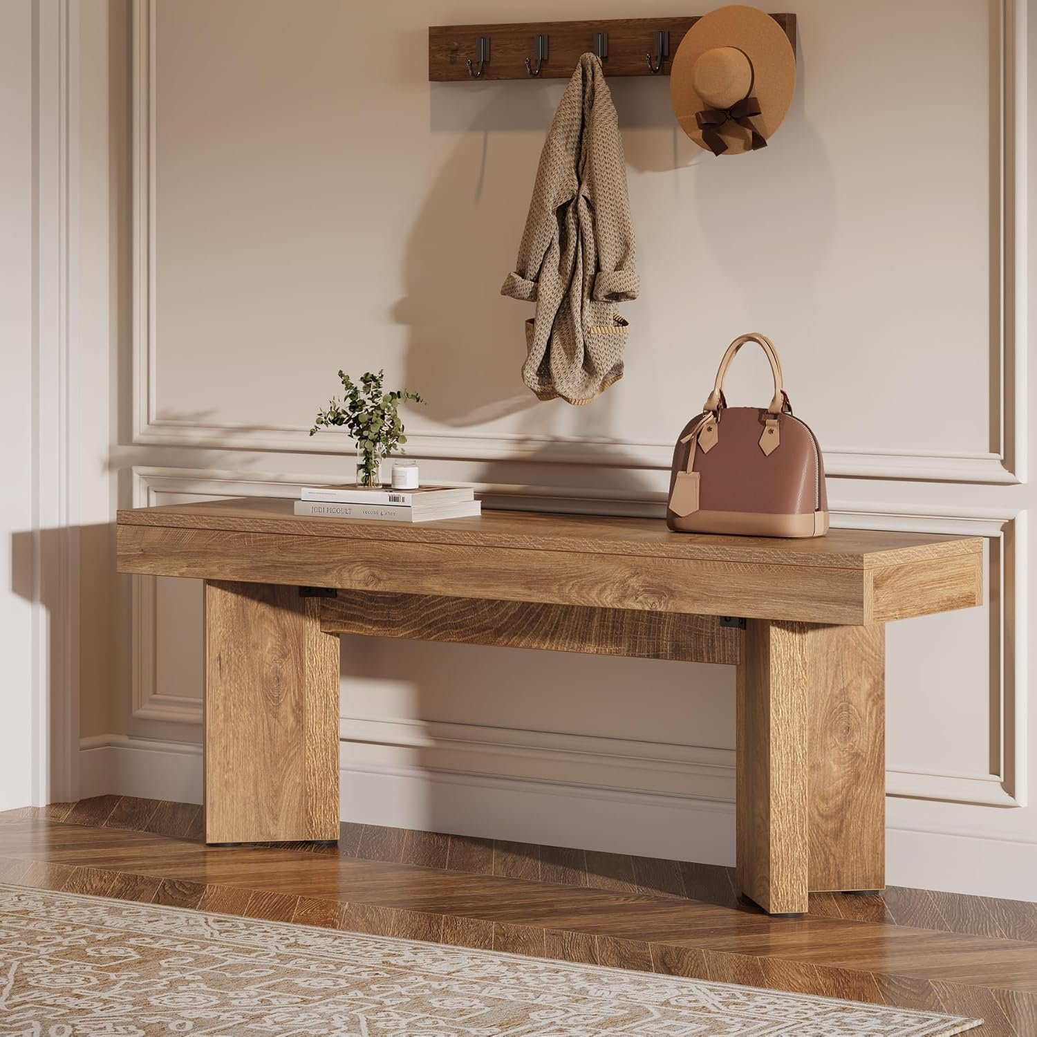 Tribesigns 47″ Wooden Entryway Bench, Farmhouse Indoor End of Bed Bench, Long Table Benches Seat for Bedroom, Hallway, Foyer, End of Bed (Rustic Brown)