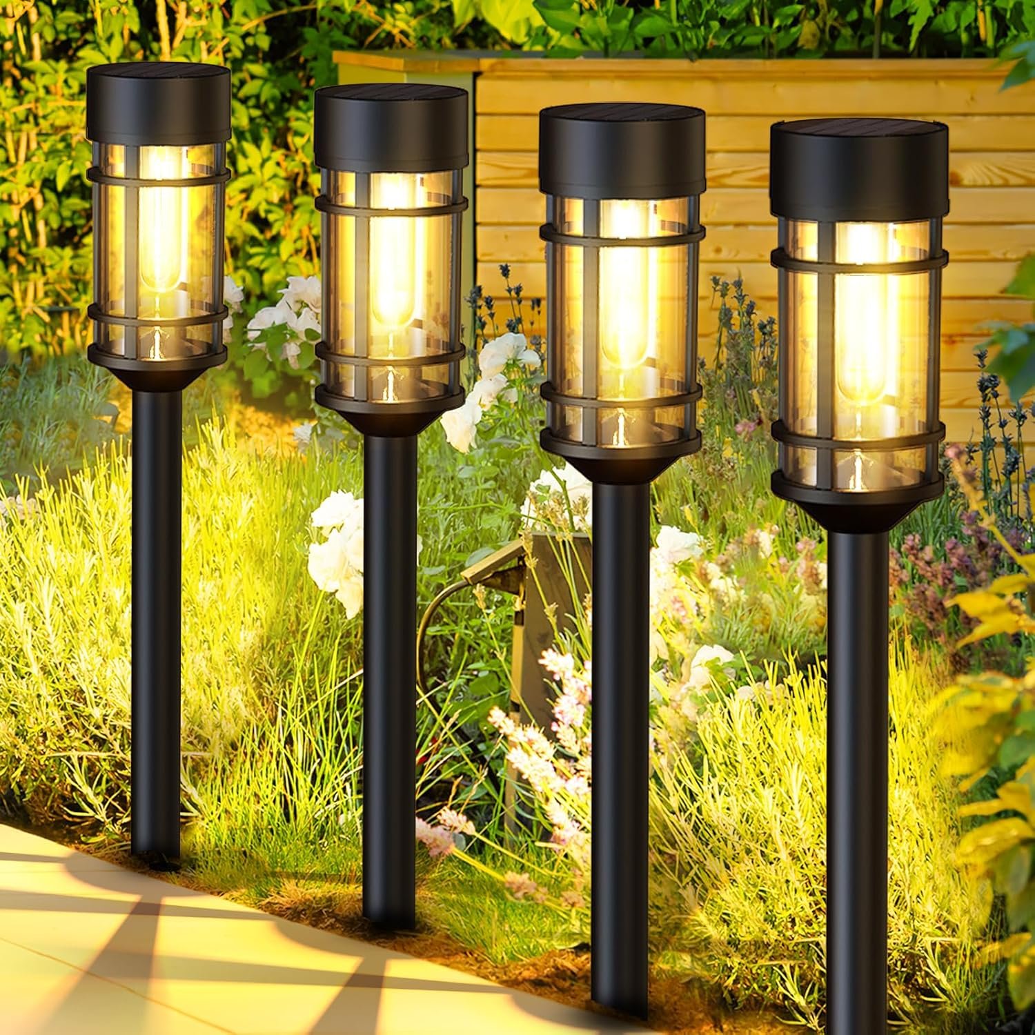 ILANCK Solar Lights Outdoor Waterproof, 8 Pack 21″ Solar Pathway Lights with Metal & Glass, Auto On/Off Garden Lights for Yard, Landscape, Driveway Walkway