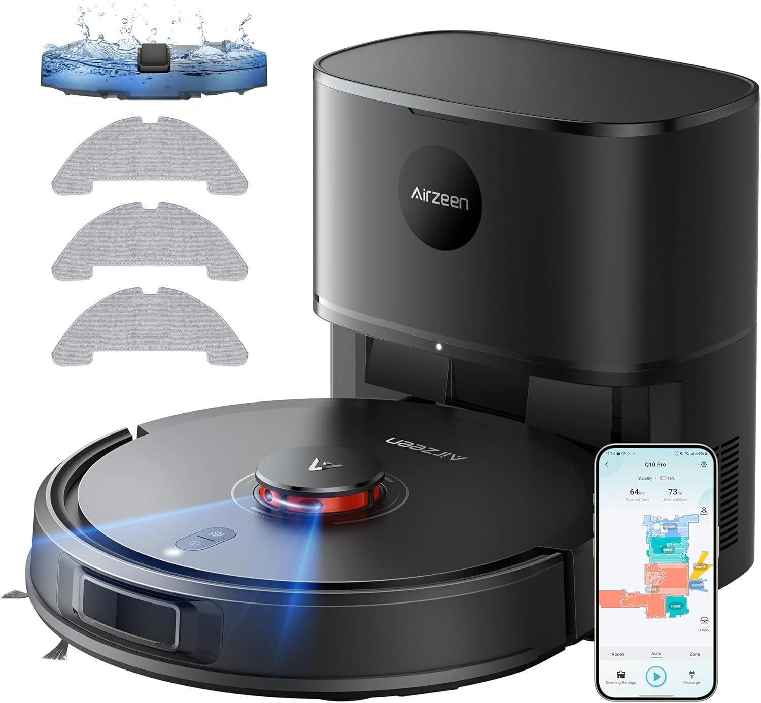 Robot Vacuum and Mop, Self-Emptying Robot Vacuum Cleaner with 6000Pa Suction, Laser Navigator with Smart Mapping Robotic Vacuums, 150Mins Runtime,Schedule,App Alexa Control for Carpet/Pet Hair,Q10 pro