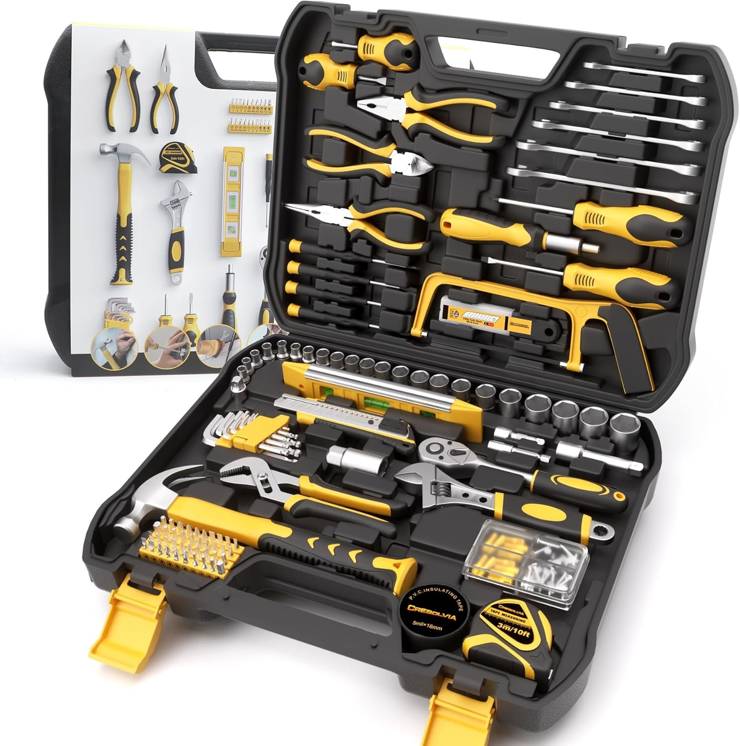 199 Piece Tool Kit for Home,General Household/Auto Repair Tool Set,Basic Hand Tool Kit with Socket Wrench,Tool Box Case for Men,Perfect for Diyer Handyman Homeowner