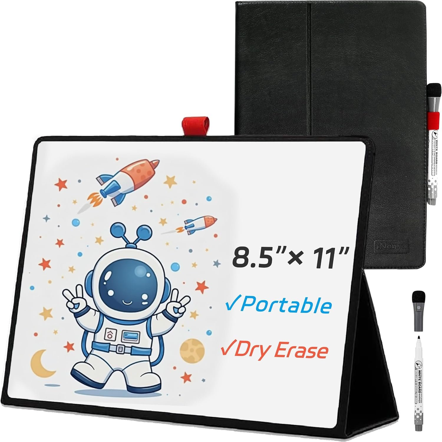 Portable White Board, 8.5 x 11 Inches, Small Dry Erase Board, Mini Portable whiteboard,Anti-Ghosting Surface, Smart Reusable Foldable for Kids Shool Students Office Home Travel (Black)