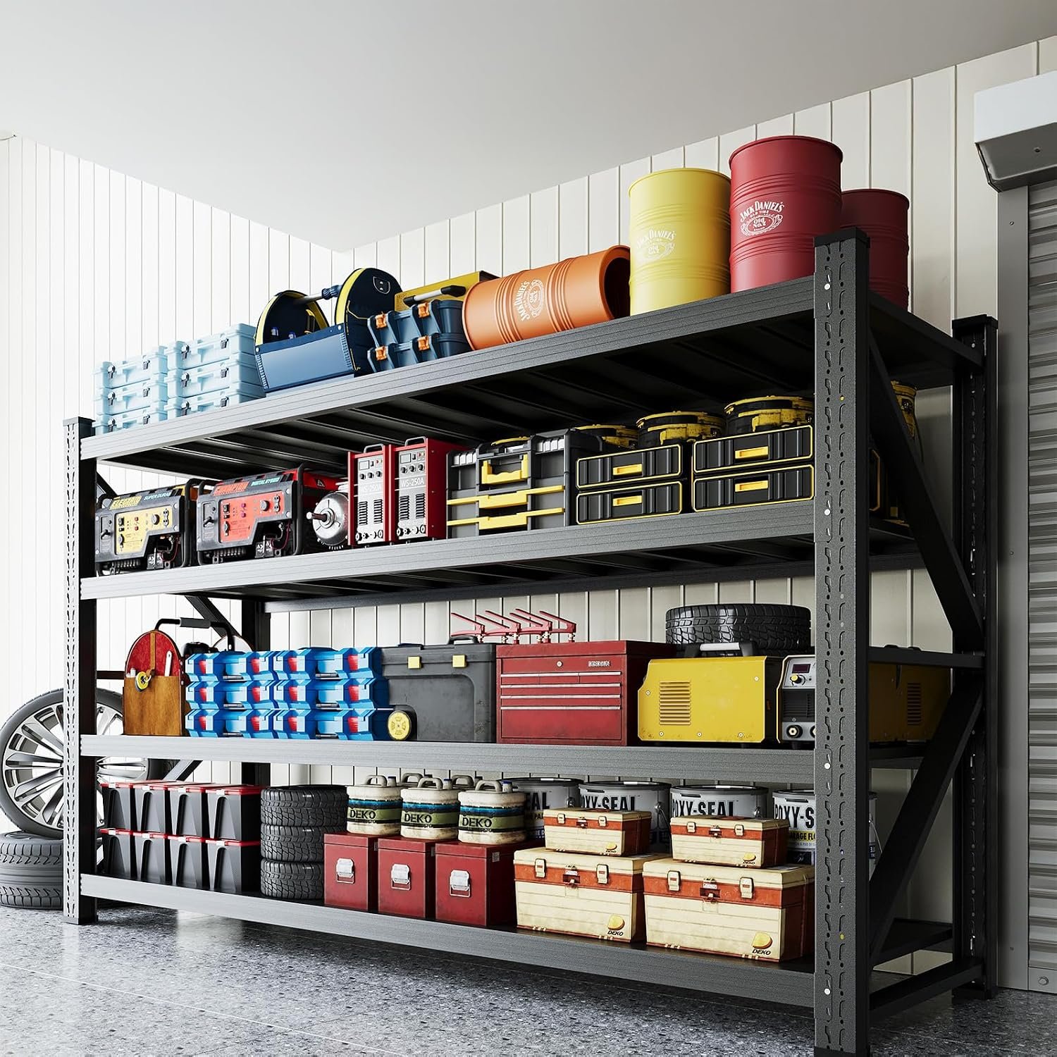71”W Garage Shelving Units,5000LBS Storage Shelves,Garage Shelving Heavy Duty Metal Adjustable Shelves,Metal Shelving Rack,4Tier Large Tall Industrial Shelving for Warehouse,Office (71″ W*24″ D*70″ H)