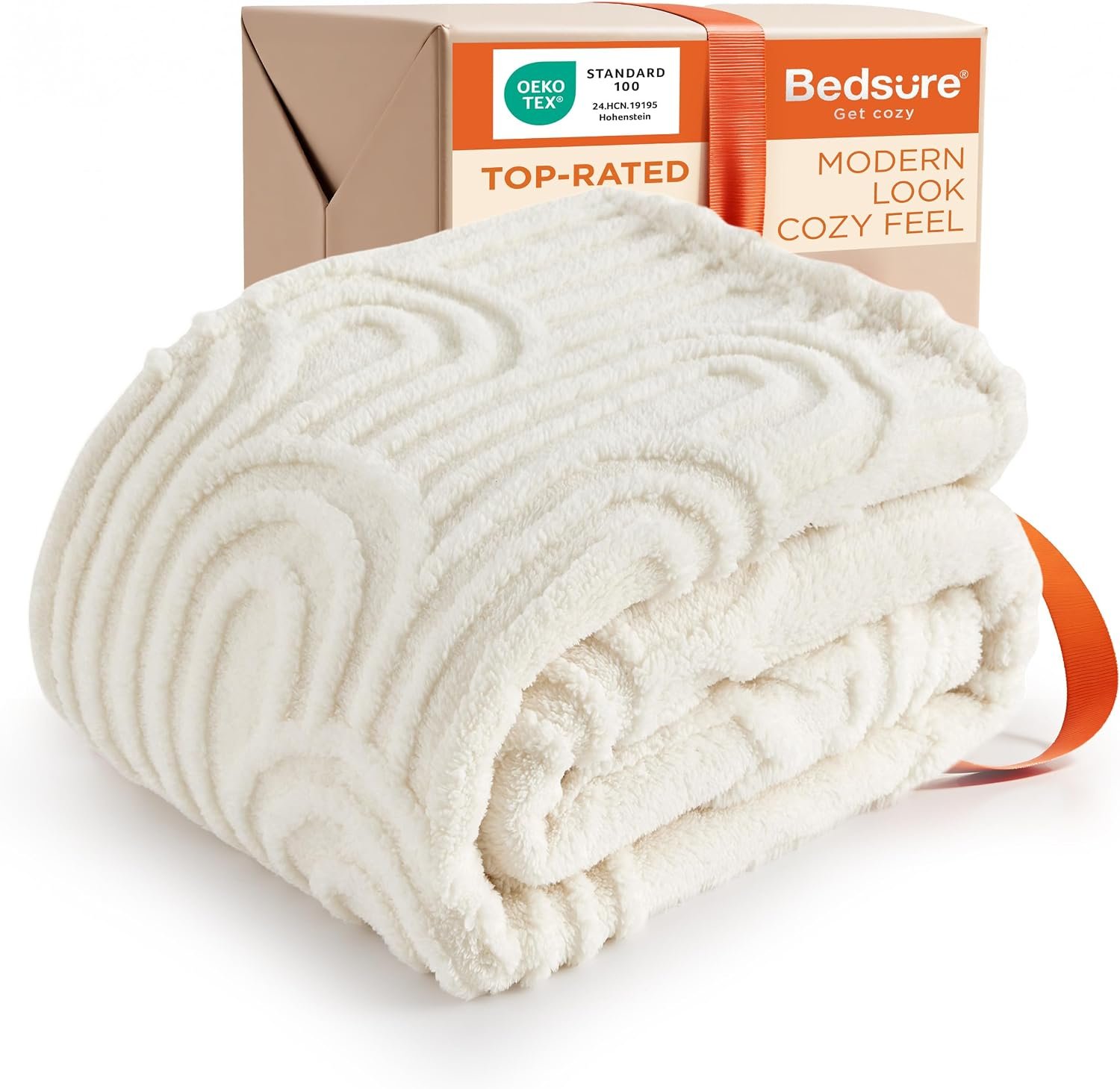 Bedsure GentleSoft Boho Throw Blanket for Couch – Cozy Modern Boho Decorative Blankets for Women Girls, Fuzzy Fleece Throw for Beds, Aesthetic Accent Gifts for Sofa Room Decor, Off White, 50×60 Inches