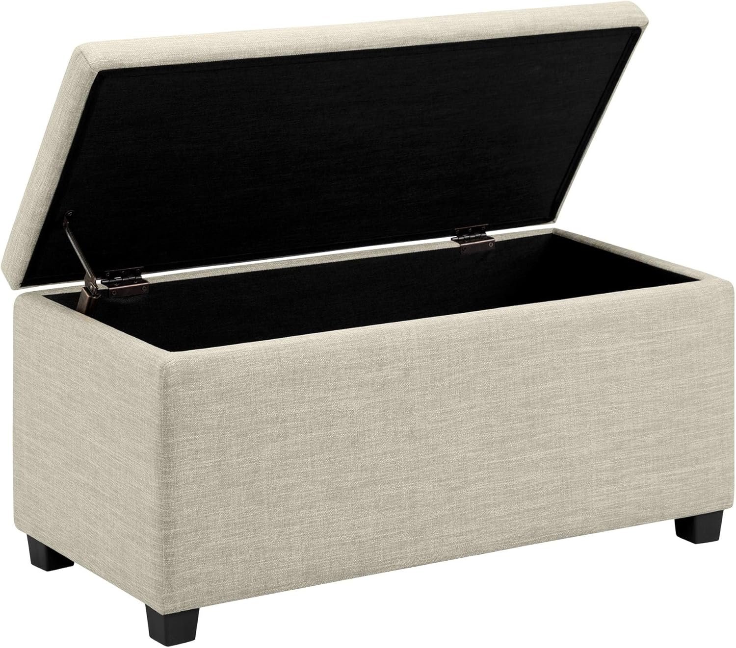 Amazon Basics Upholstered Storage Ottoman Bench with Soft Close Lid, Child-Safety Hinge, No Assembly Required, 35.5″W x 16.5″D x 17″H, Beige