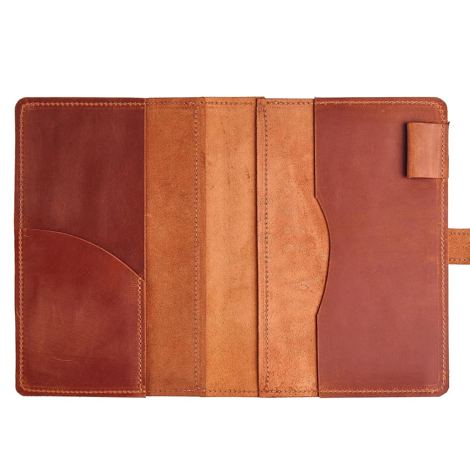 TORAKIP Leather Notebook Cover A5 (5.5″ x 8.5″) – Refillable Leather Journal Cover with Pen Holder & Inner Pockets, Handmade Notebook Holder (Paper Not Included), Warm Brown