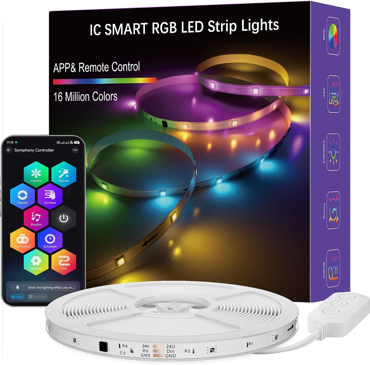 LED Strip Lights 50FT, Smart IC RGB Segmented DIY Color Changing, Rainbow Chasing Effects, WiFi App/Voice Control, Music Sync, Works with Alexa & Google Assistant, LED Lights for Bedroom Decor