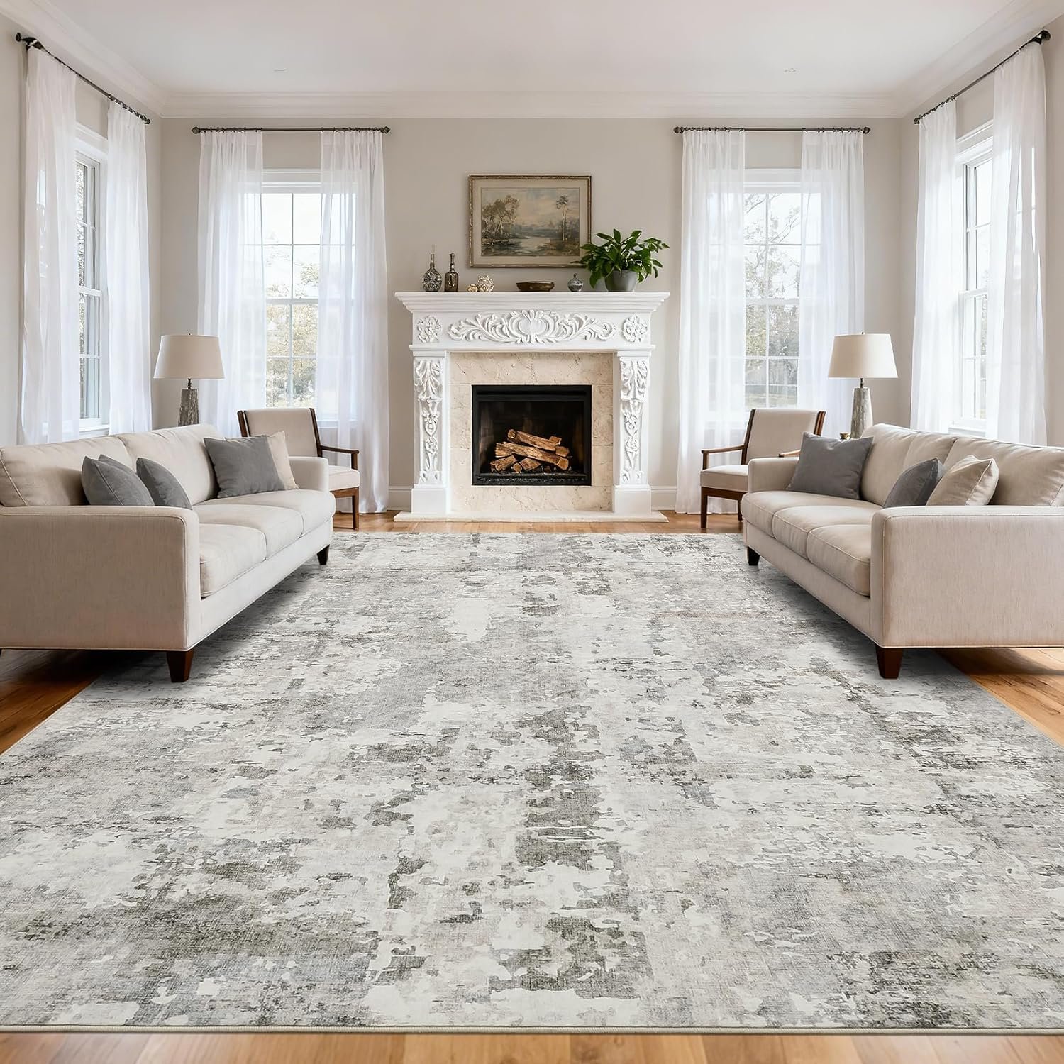 GarveeHome Large Area Rugs 9×12 for Living Room, Neutral Abstract Washable Rug Modern Non Slip Floor Mat Carpet Indoor Beige Accent Rug for Bedroom Dining Room Playroom Nursery Home Decor