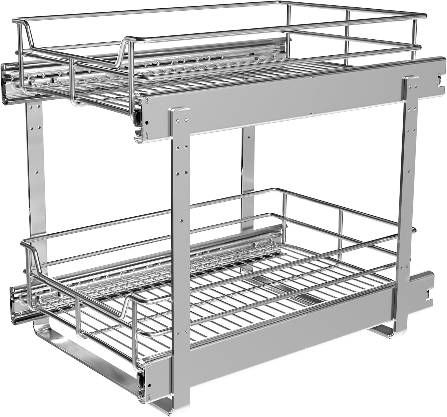 JOWBOOW 2-Tier Cabinet Pull Out Shelves (14″ W x 22″ D), Slide Out Shelves for Kitchen Cabinets, Metal Under Cabinet Roll Out Shelf