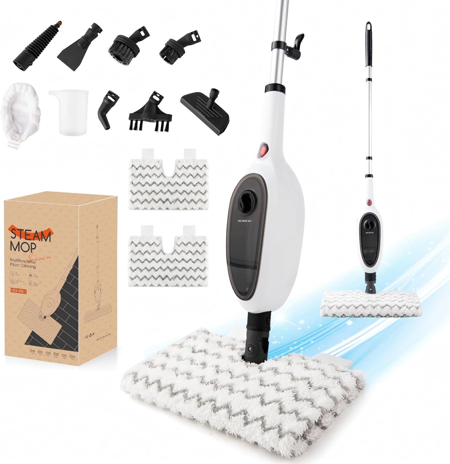 REECOO Steam Mops for Floor Cleaning, Unique Double-Sided Flip Design, 15 Seconds Fast Heating，10-in-1 Steam Cleaner for Kitchen, Living Room Wood Floor Tile Cleaning