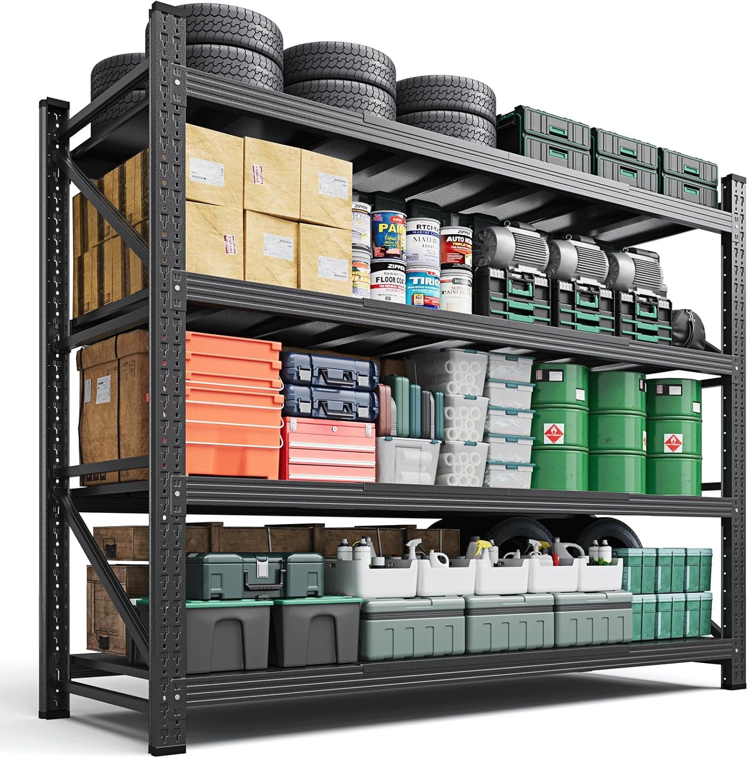 Letaya 71.3″ W Metal Storage Shelves,5000LBS Heavy Duty Garage Shelving Units, 4 Tier Adjustable Utility Rack Shelf,Large Industrial Shelves,for Shop,Warehouse,Black (71.3″ W x 24″ D x 70″ H)