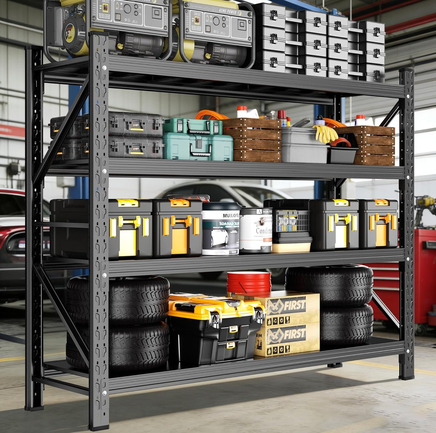 Heavy Duty Garage Shelving 59″ W x 23″ D x 67″ H, 5000LBS Metal Shelving Unit, 4-Tier Adjustable Storage Shelves, Boltless Steel Storage Rack for Garage Basement Workshop