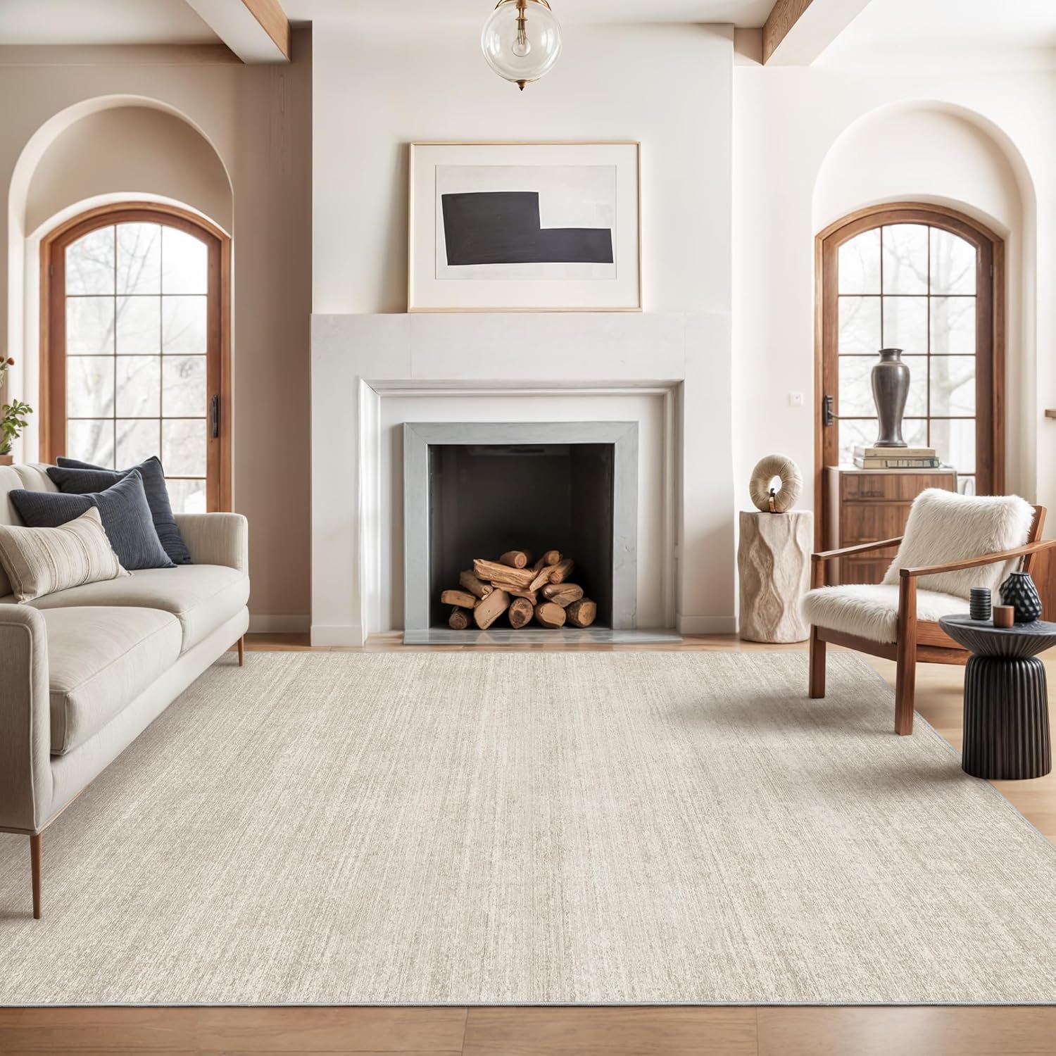 Valenrug Area Rugs 9×12 Living Room – Stain Resistant 9×12 Area Rugs for Living Room, Non Slip Backing Printed Rugs for Bedroom, Folable Machine Washable Rugs (9’x12′, Beige)