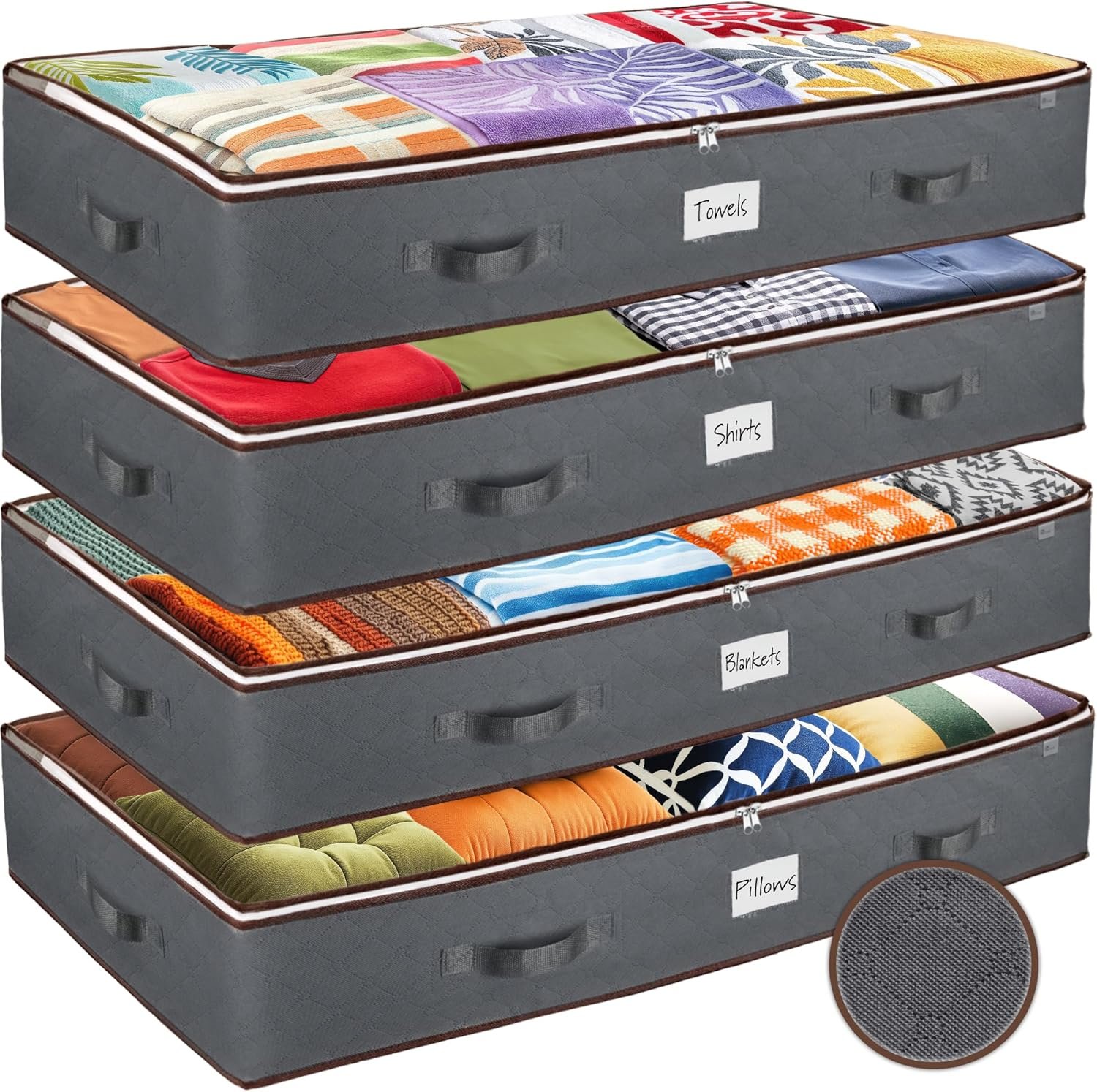 Under Bed Storage Bins – 90L Pack Of 4 Under The Bed Storage Containers For Clothes, Blankets, Winter Clothing, & Shoes – Underbed Storage Containers With Handles, Dual Zippers, & Clear Top