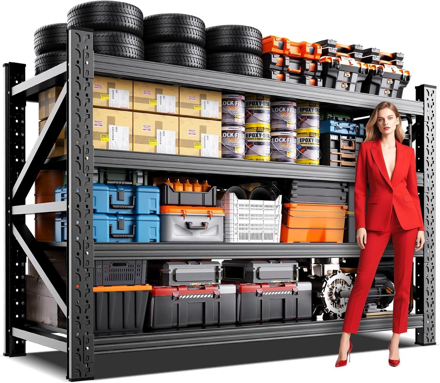 6000LBS Heavy Duty Metal Garage Shelving, 69″ Wx24 Dx64 H, 4-Tier Adjustable Storage Shelves for Garage Storage, Industrial Metal Shelving & Shelves Organizer for Warehouse, Workshop & Home