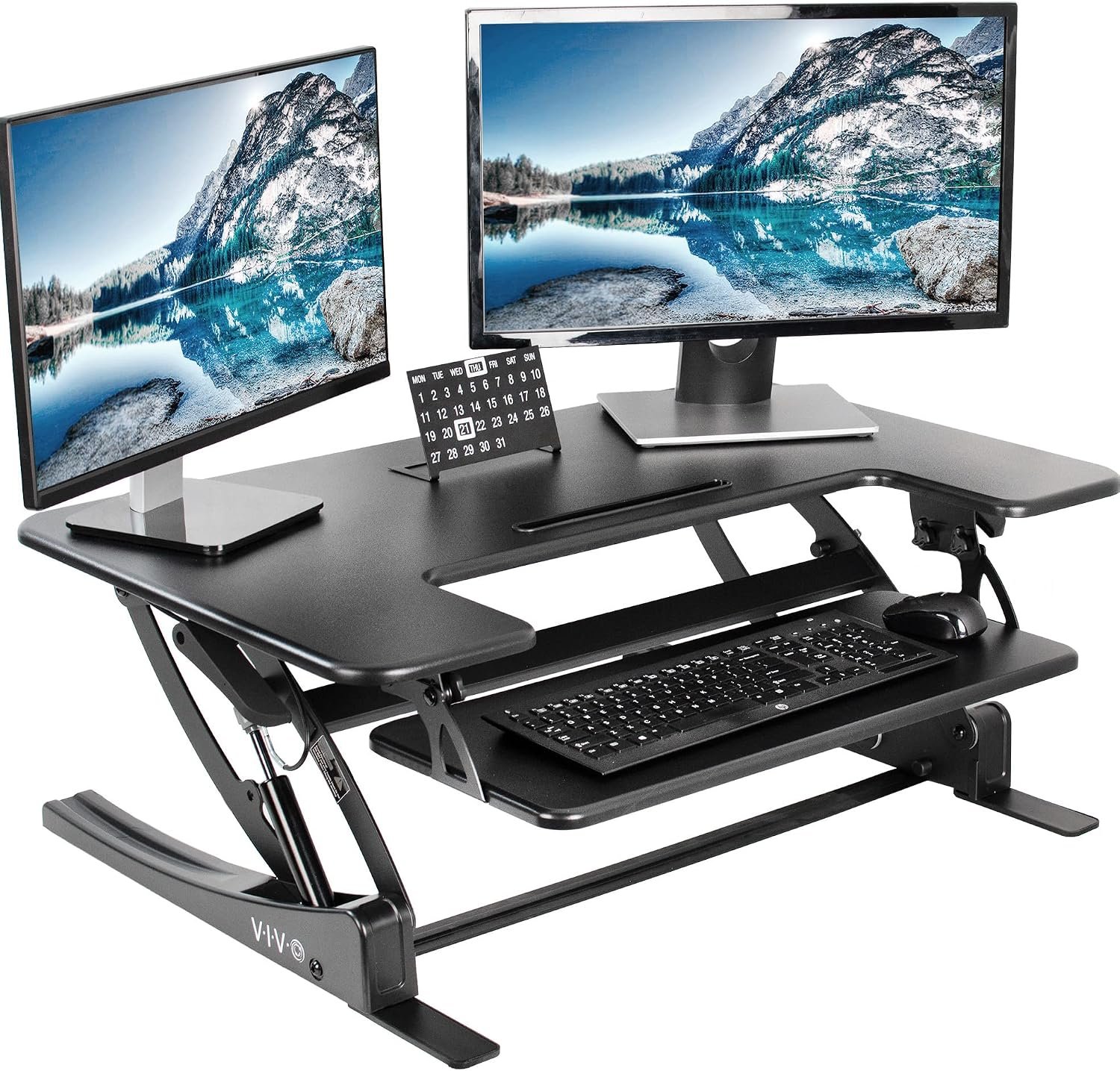 VIVO 36 inch Height Adjustable Stand Up Desk Converter, V Series, Quick Sit to Stand Tabletop Dual Monitor Riser Workstation, Black, DESK-V000V | Height Adjustable, Stand Up Desk Riser, Wide Keyboard Tray, Dual Monitor and Laptop Workstation, Black Frame, V Series