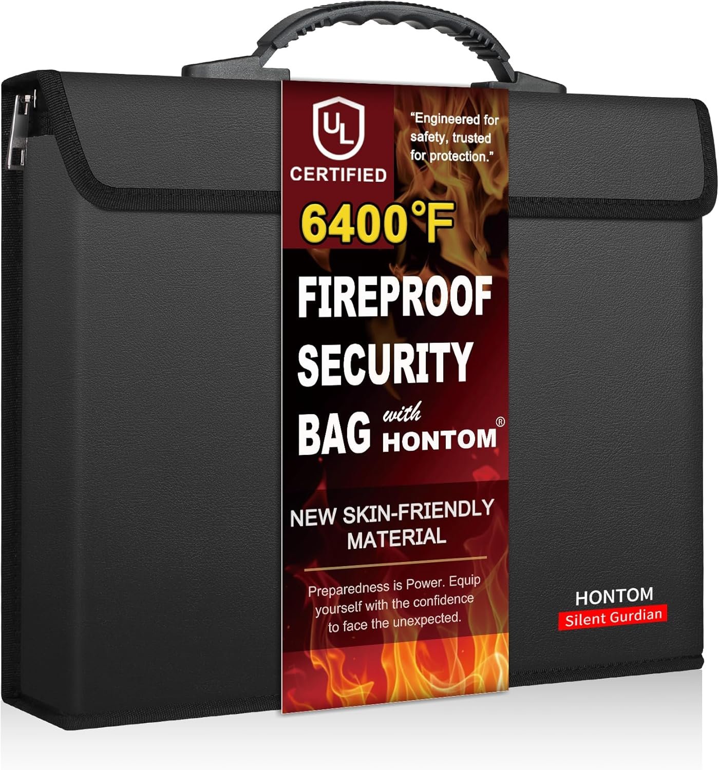 Hontom 6400℉ Fireproof Document Bag with 2 Pockets | Upgraded Material Fireproof Money Bag with Lid, Travel Home Fire Safe Storage Cash Pouch for Important Documents