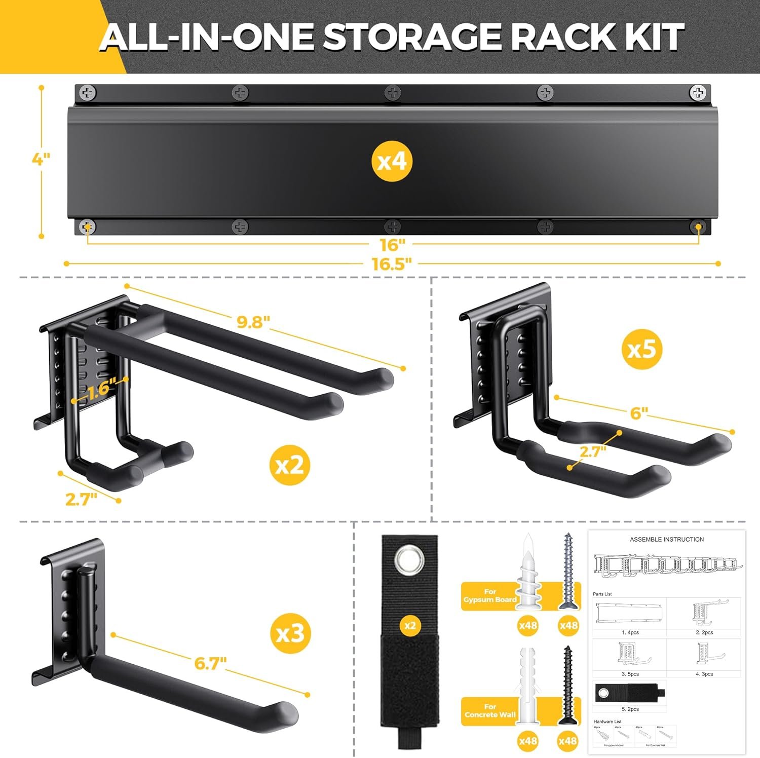 LBT 66″ Garage Tool Organizer Wall Mount – 720lbs Garden Tool Organizer with Adjustable Hooks, Heavy Duty Metal Garage Storage Rack, Anti-Rust Shed Rack Holder Hanging Rake Broom Mower Snowboard