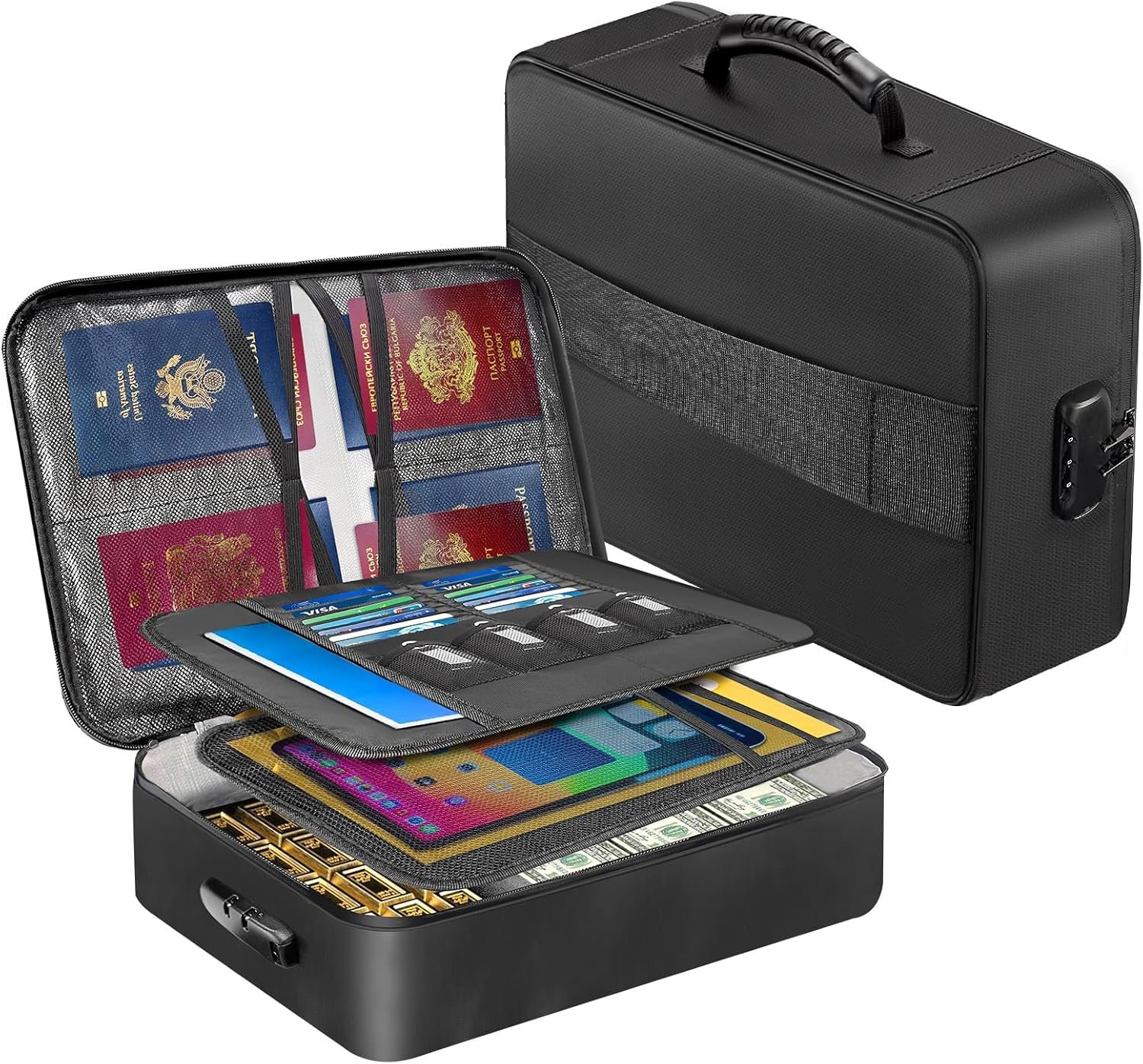 Fireproof Document Box with 5200℉ Heat Insulated, Document Organizer with Lock and Aluminum Foil Fire-Retardant Lining, Portable Home Travel Safe Storage with Multi-Layer for Important Documents