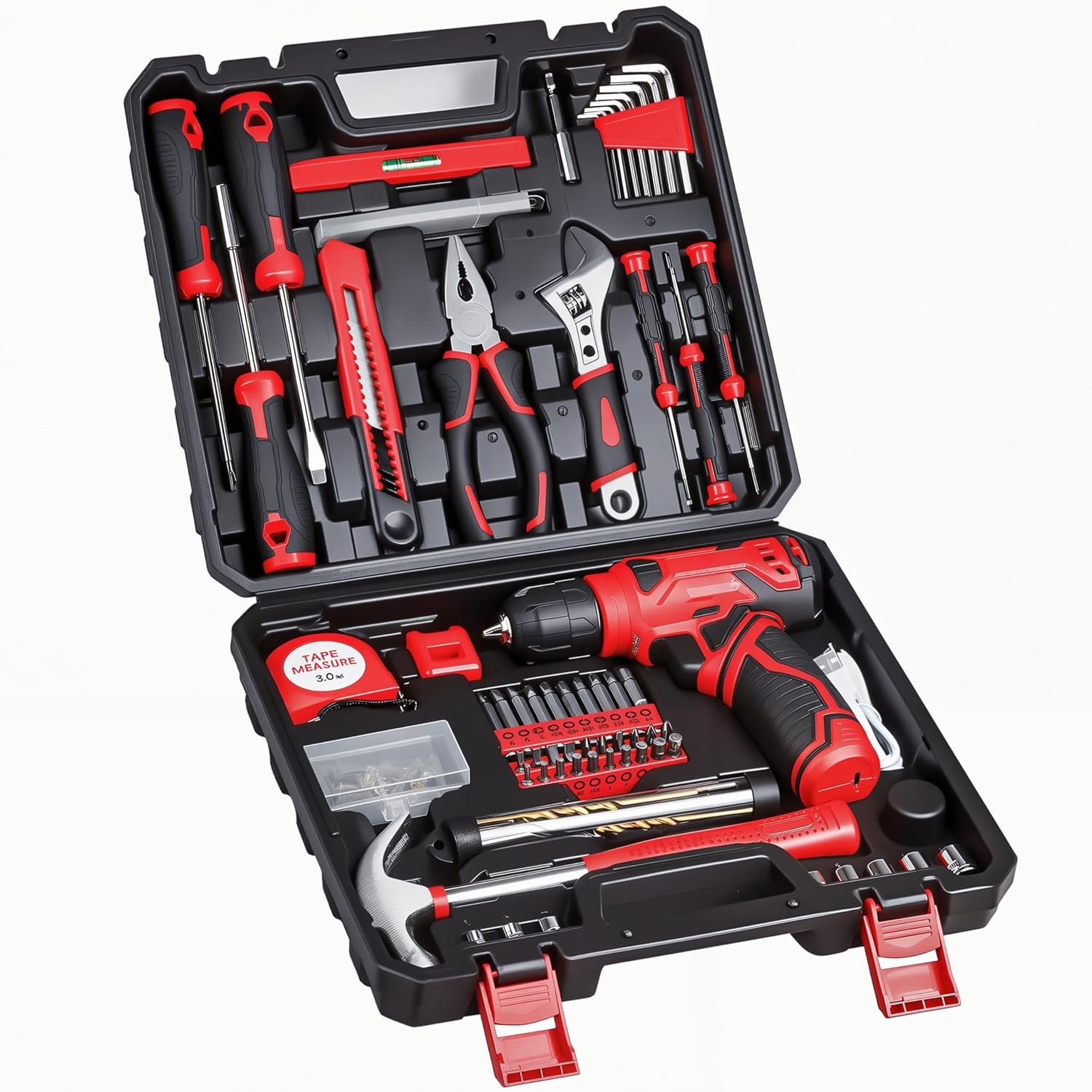 Tool Set – 8V Cordless Drill Set, 132 Piece Home Tool Set With Hand Drill, Tool Kit for Women & Men, Perfect for Homeowner, Diyer, Handyman