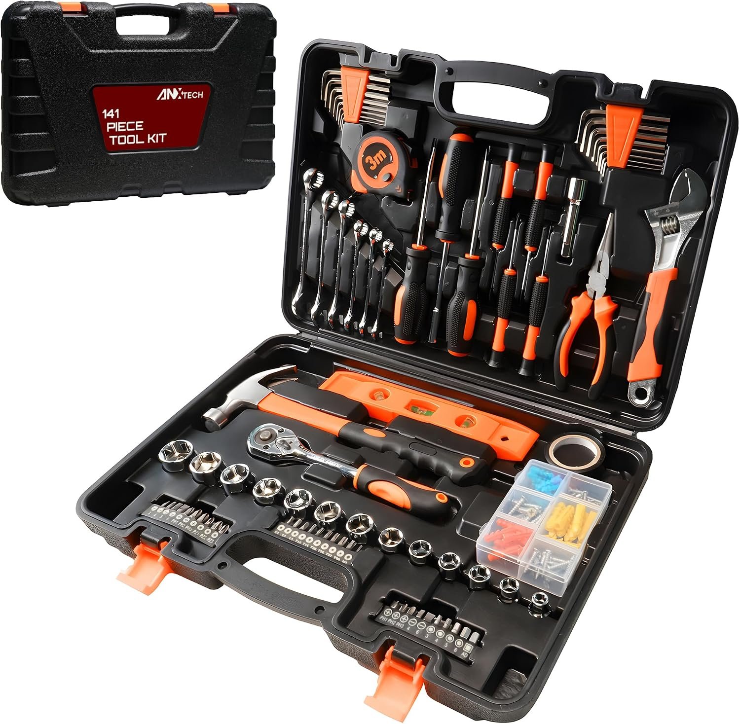 Home Repair Tool Kit 141 Piece General Basic Tool Set for Men Women Mechanic’s Tool Set for Home Car Dorm Screwdriver & Socket Set with Storage Tool Box