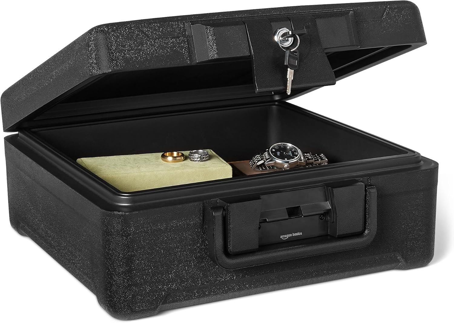 Amazon Basics Fire-Resistant Waterproof Fire Chest with Mechanical Key, Protects During Floods, 0.39 cu. ft, Black