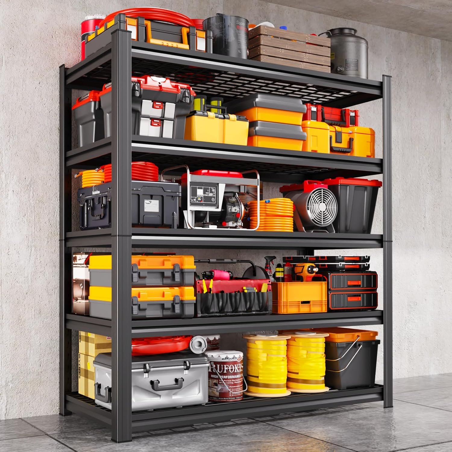 Storage Shelves, 2500lbs Garage Shelving,Adjustable Heavy Duty Shelving Unit,5T Tall Garage Shelves，Metal Standing Shelf Units,Utility Rack For Kitchen Warehouse Industrial Basement 71.2*35.4*15.7