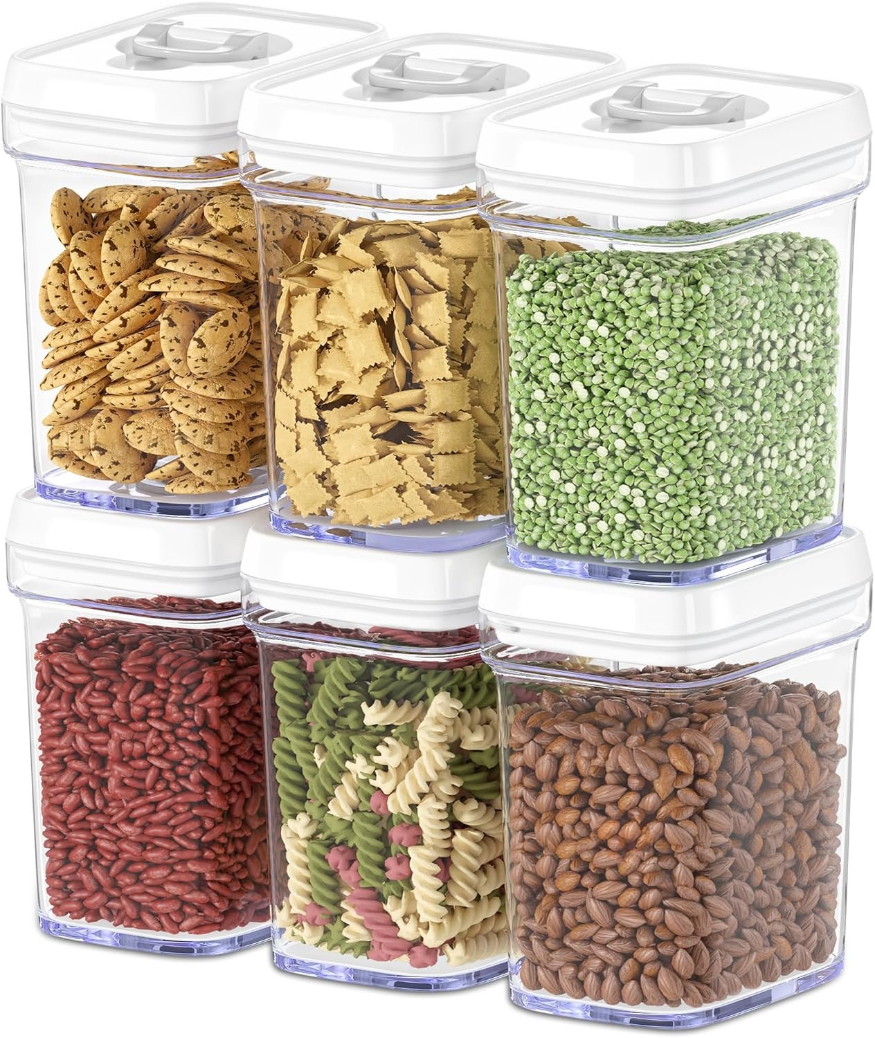 DWËLLZA KITCHEN Airtight Food Storage Containers for Pantry With White Lids 1L – 6 Pack – Clear Plastic Air Tight Kitchen Containers Pantry Organization and Storage BPA-Free Keeps Food Fresh & Dry