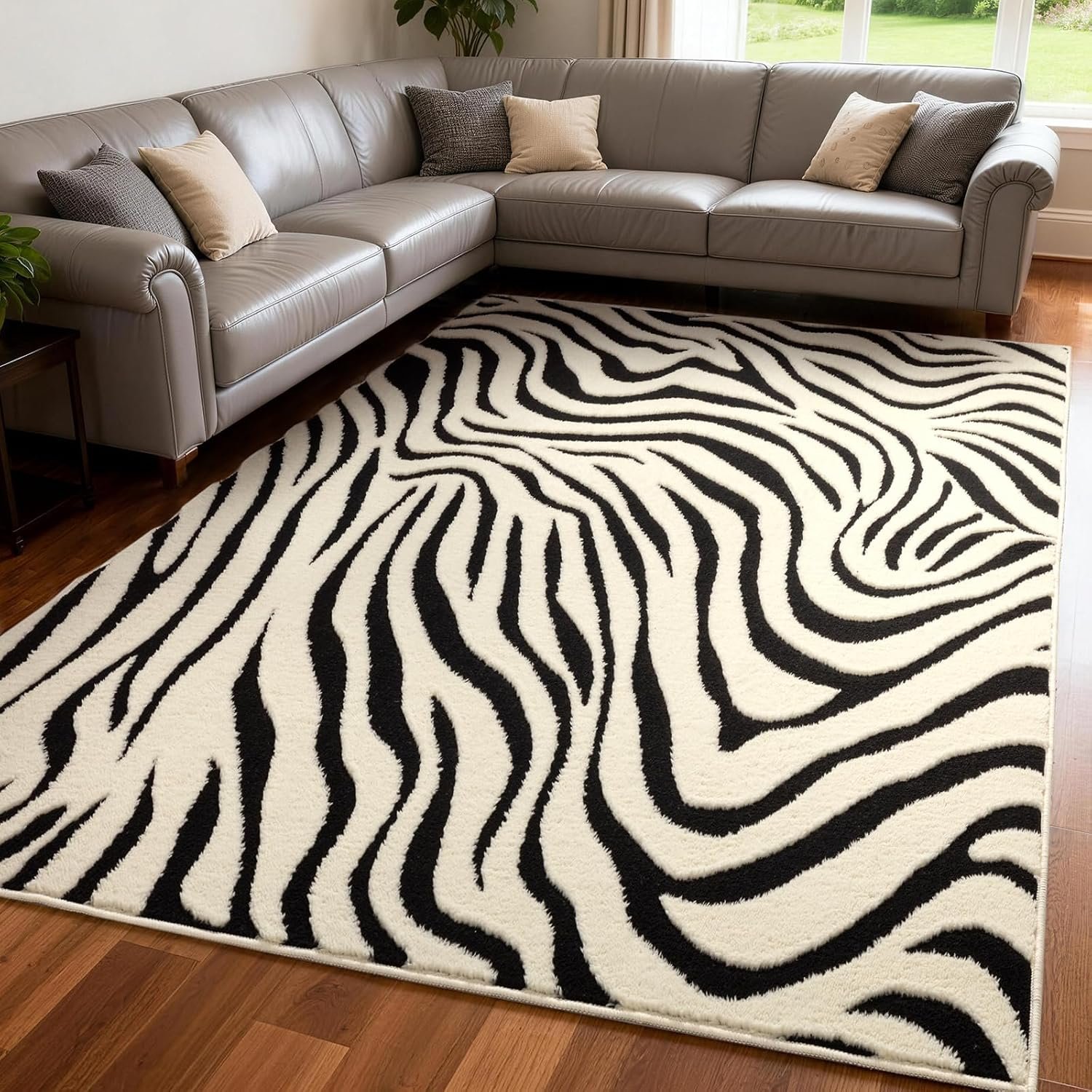 YIHOUSE 5×7 Ft Area Rugs for Living Room: Modern Washable Rug – Abstract Black and Cream White Rug for Bedroom Dining Room Office Playroom Nursery Home Decor – Nonslip Non-Shedding Striped Rugs