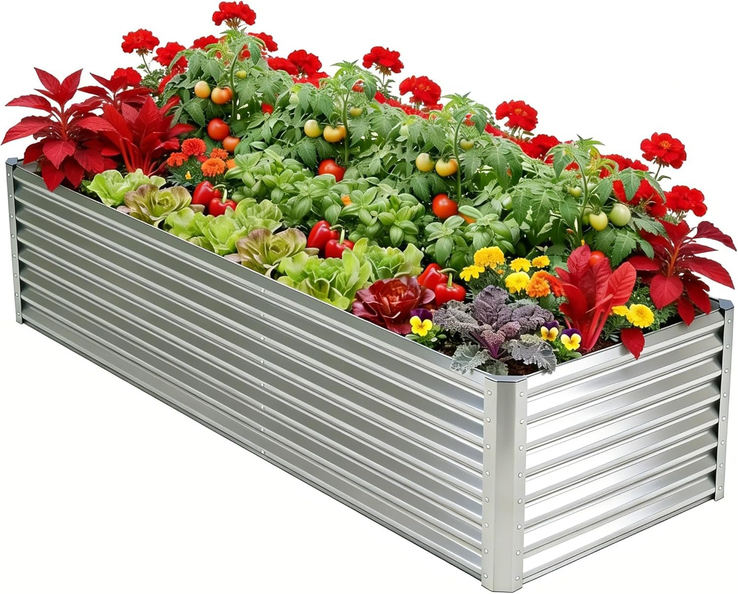 8x4x2ft Raised Garden Bed, Deep Root Planter Box, Sliver,1 Pack | 1mm Thick Galvanized Steel, Resists Rust Bowing, Easy Assembly, Ideal Deep-Root Growing Condition for Broccoli,Beans,Tomatoes