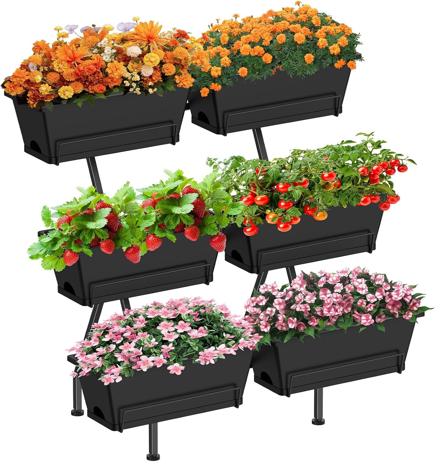 Sunexinlo 3-Tier Vertical Garden Planter with 6 Boxes, 31″ Tall Raised Garden Bed with Adjustable Feet for Herbs, Flowers, Vegetables, Ideal for Indoor, Outdoor, Patio, Balcony, Deck Use, Black