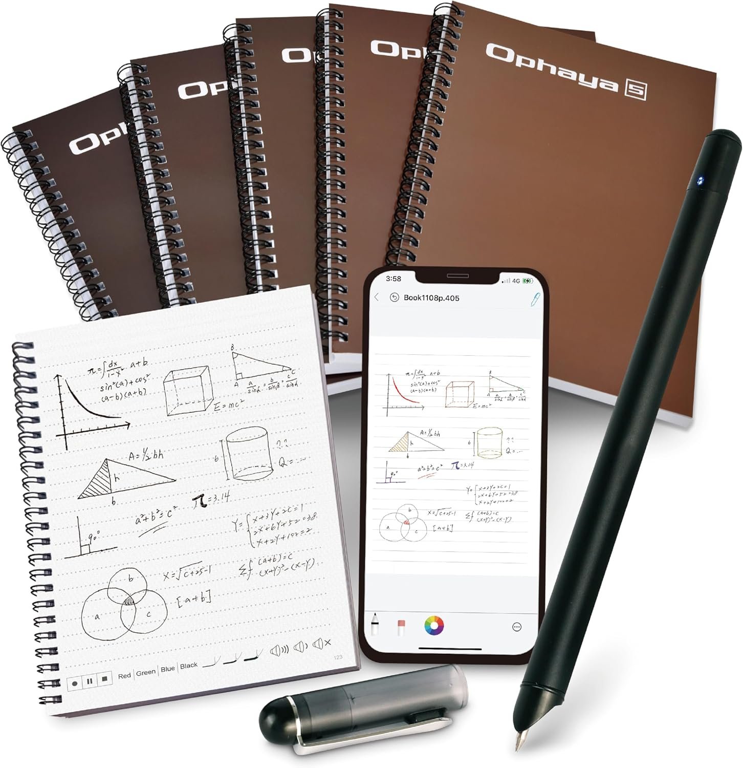 Ophaya Sync Smart Pen and A5 Notebook(5-Pack) for Note Taking| Gifts for Adults Women Men Coworkers Teachers Students Guest Friends | Sync Notes to Phone/Tablet Instantly/Convert to Text
