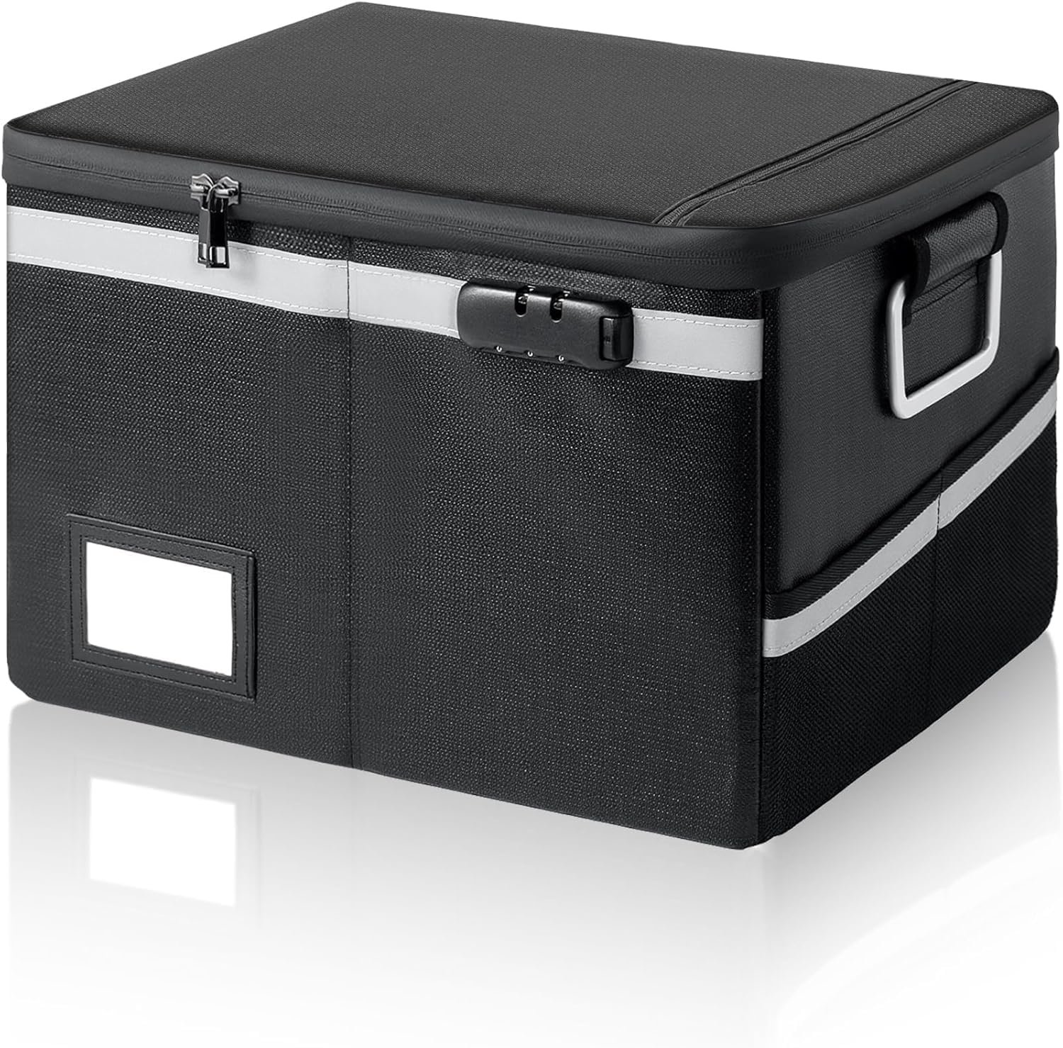 Fireproof Waterproof Document Box with Lock Collapsible Portable File Organizer Hard Shell Storage for Hanging Letter Legal Folders Home Office Safe Black 15.7×11.2×10.2in