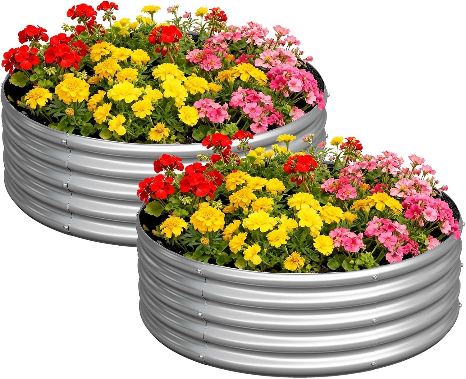 zizin 2 Pack Galvanized Raised Garden Bed Metal Round Raised Garden Beds Outdoor Planter Box for Vegetables (4FT, Silver)