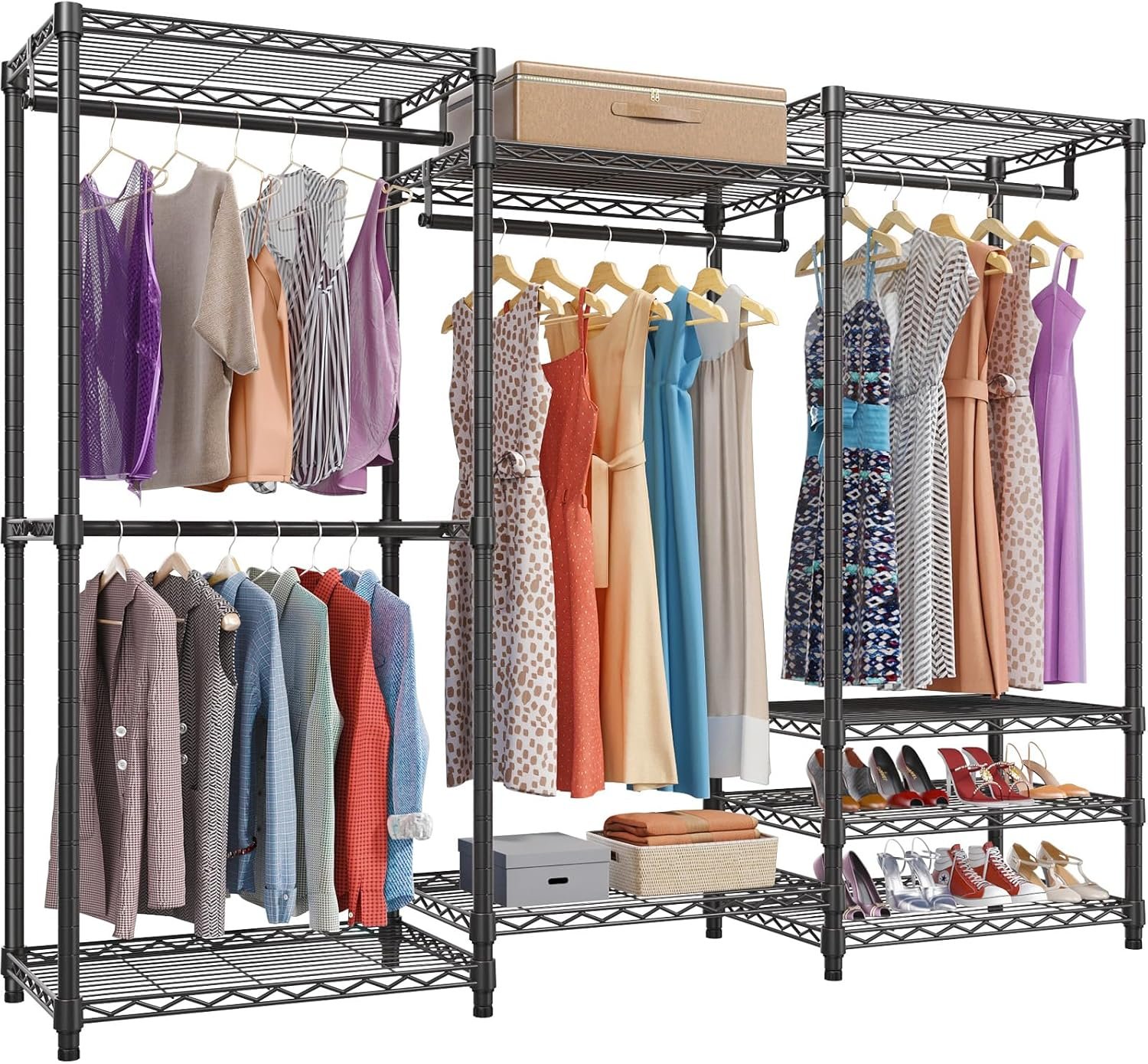 VIPEK V5 Heavy Duty Clothes Rack, Portable Closet Wardrobe with 4 Hanging Rods & 8 Shelves, Freestanding Adjustable Garment Rack for Bedroom, Walk-in Closet, 890 lbs Capacity, Black, 68.9″ L