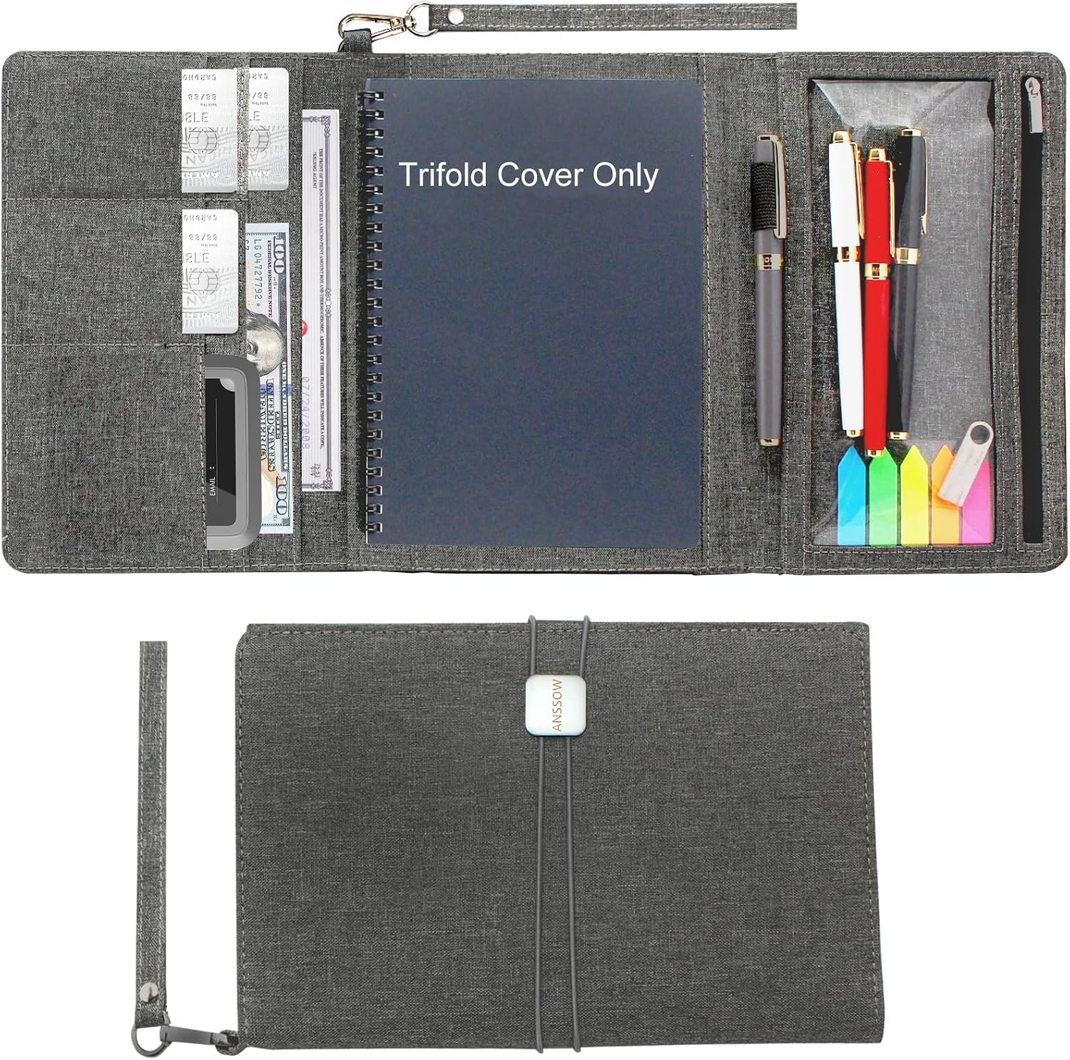 Folio Cover Compatible with Rocketbook Smart Notebook – Portfolio Organizer Padfolio, Business Card Holder Support Zipper Pen Pocket, Portfolios for Men & Women, Excutive Size