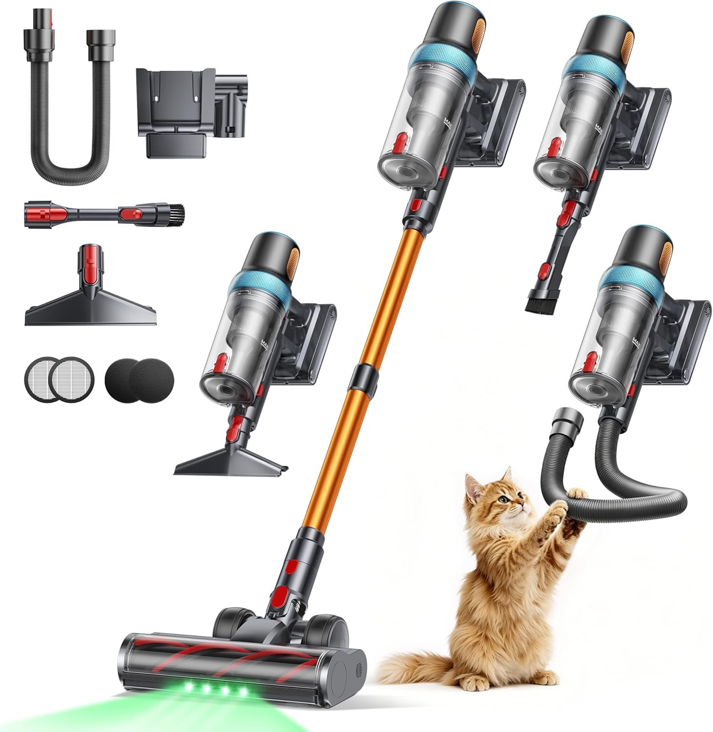 Cordless Vacuum Cleaner, 650W 55KPA 70Mins Vacuum Cleaners for Home, Upgraded Stick Vacuum with 3.3Ft Extendable Hose, LED Touch Screen, Wall Charging Station, Auto Mode for Carpet Pet Hair Hard Floor