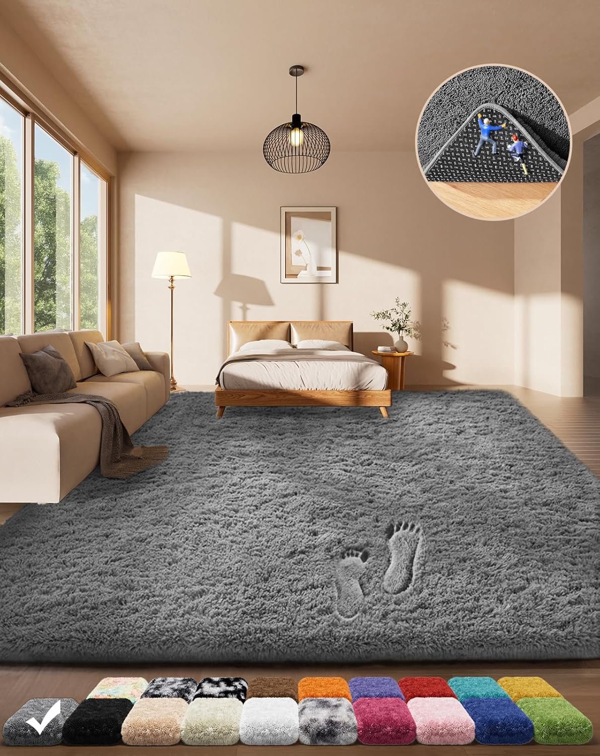 Ophanie Area Rugs for Living Room Bedroom, Washable Non-Slip Fluffy Soft Grey Shag Carpet, Indoor Floor Gray 4×6 Fuzzy Shaggy Living Room Plush Rug for Kids Home Dorm Decor Aesthetic