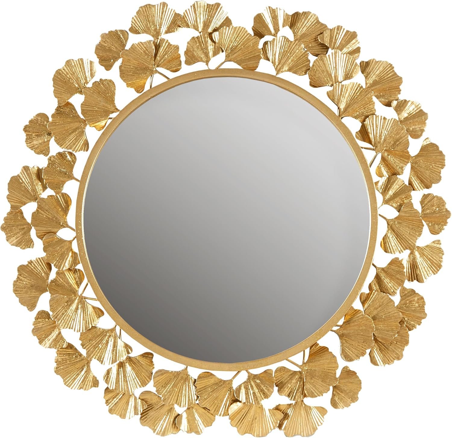Martha Stewart Wall Décor Large Gingko Leaf Round Wall Mirror for Living Room, Iron Metal Plate Frame Antique Finish, Ready to Hang Bedroom Decoration, Eden, 30.5″, Gold