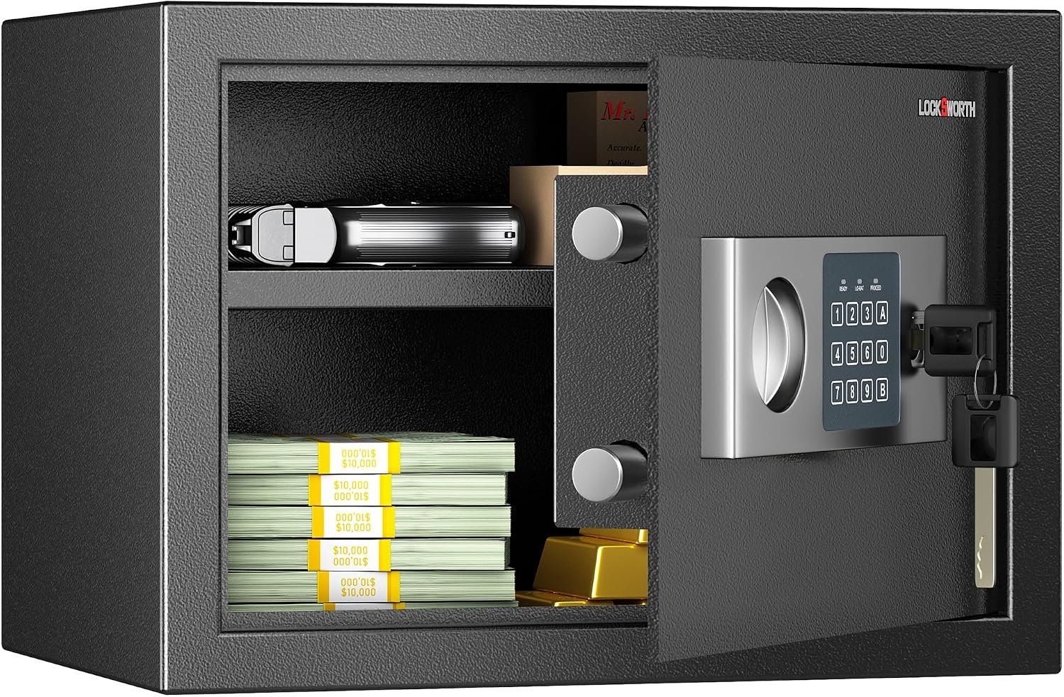 Locksworth Safe for Home, 0.6 Cubic Feet Safety Box, Lock Box for Money, Jewelry, Documents and Guns, Digital Security Safe for Office, Hotel and Personal Use, 13.8″W x 9.8″D x 9.8″H