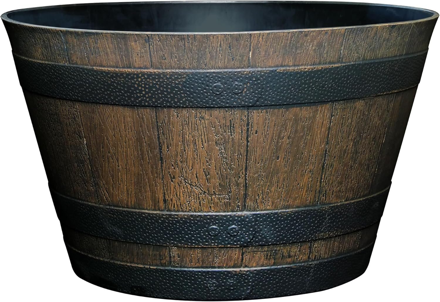 Whiskey Barrel Planter, Resin Garden Pot, 20.5″ Kentucky Walnut | Wood Finish Flower Plant Pots, Indoor & Outdoor Planter, Weather-Resistant, Great for Patio, Home & Garden Decor Accent