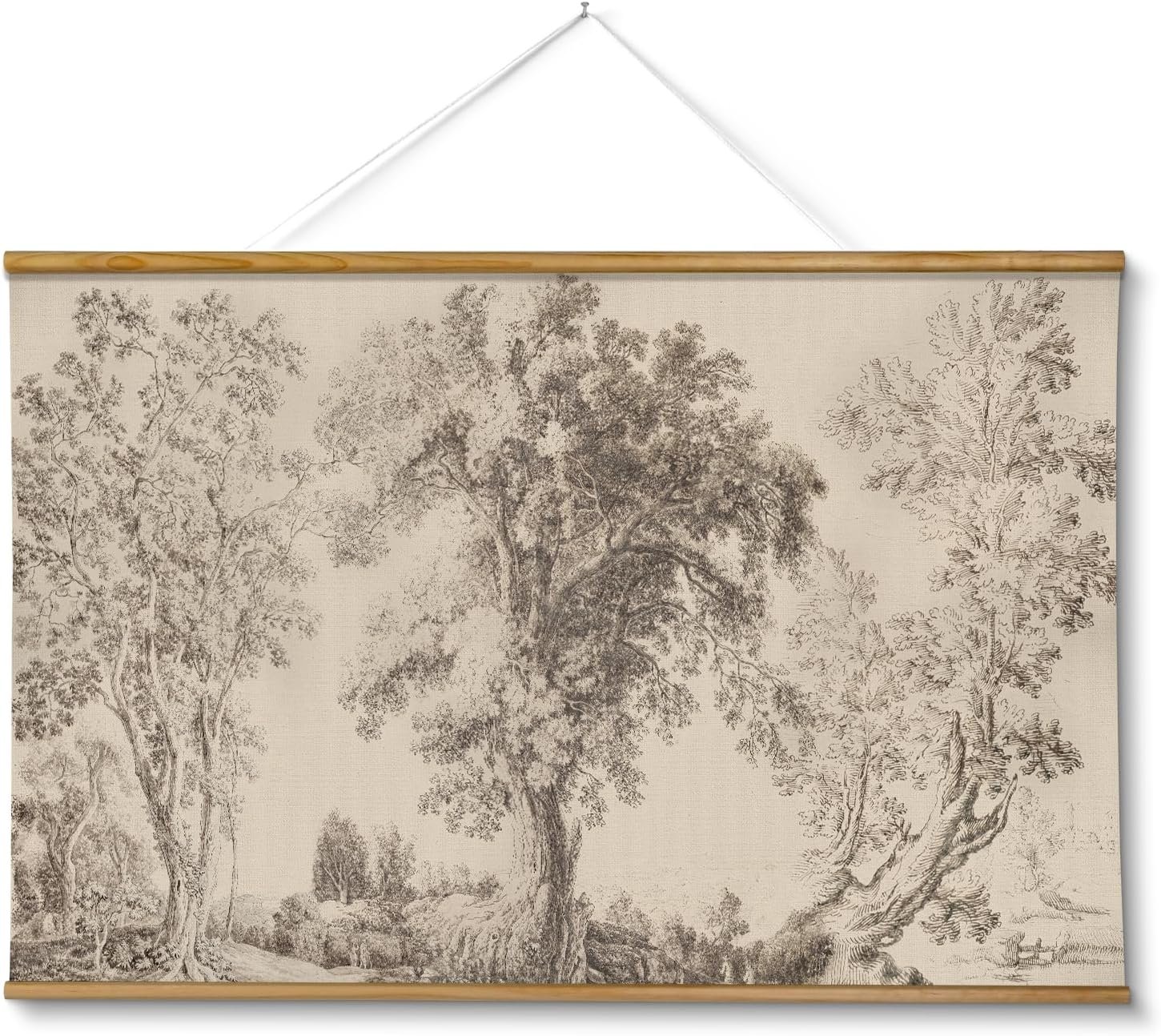 VIYYIEA Extra Large Size Canvas Wall Art, 36×54 Inch Vintage Tree Landscape Hanging Scroll, Oversized Rustic Nature Artwork for Living Room, Bedroom, or Study