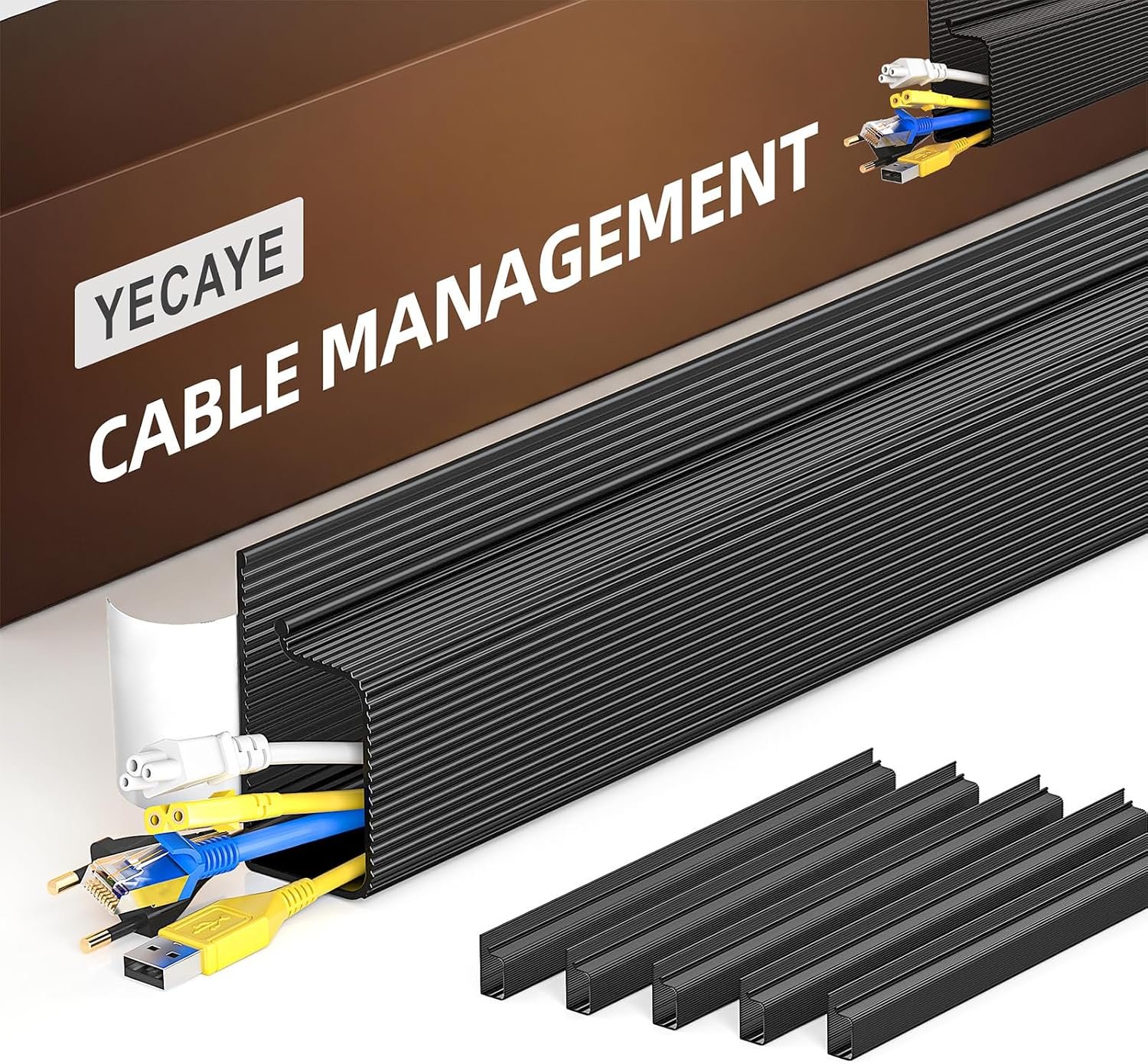 YECAYE 6 Pack Cable Management, Cord Organizer, Cable Organizer, Adhesive Mount Cord Organizer for Desk, No-Drill Desk Wire Management for Home Office, Baby proofing, Black