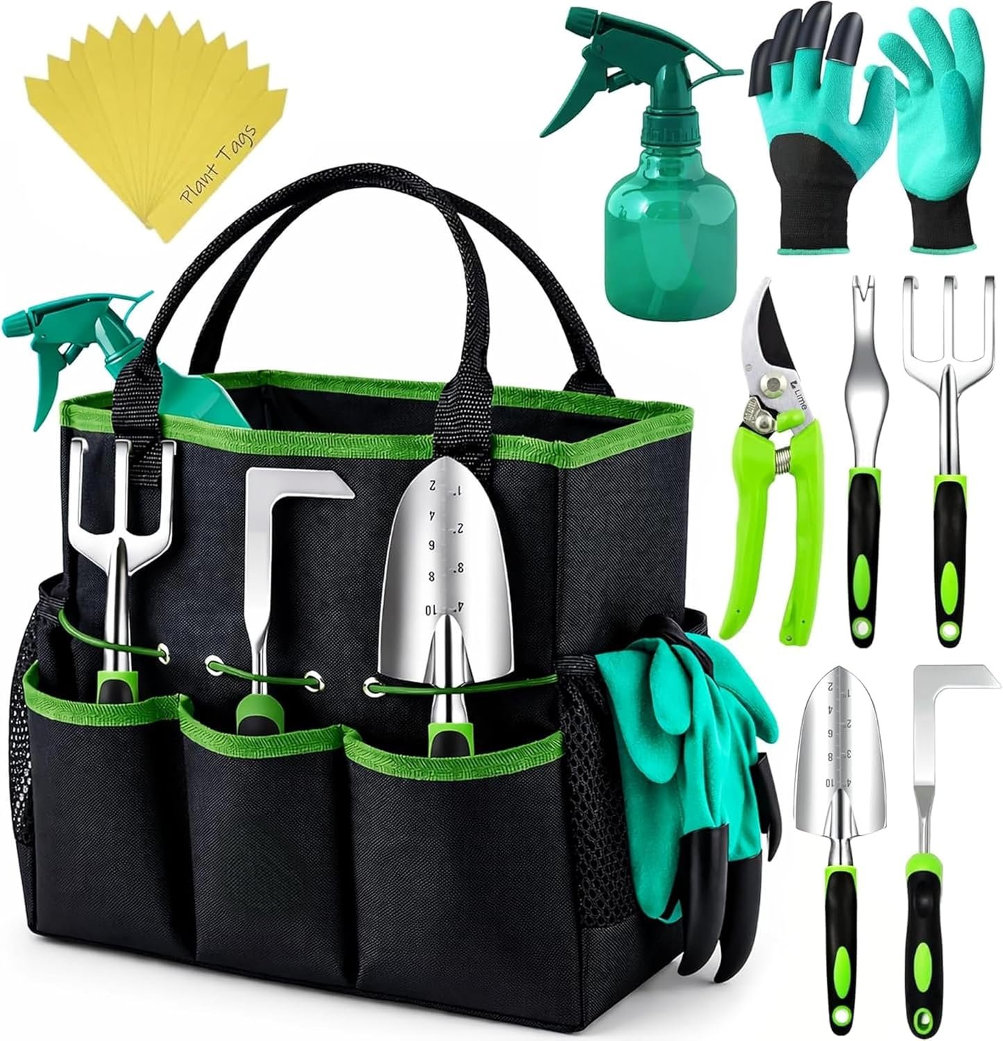 Heavy Duty Gardening Tools – Gardening Gifts for Women, Men, Mom, Dad – Durable, Ergonomic Garden Tools Set (Green)